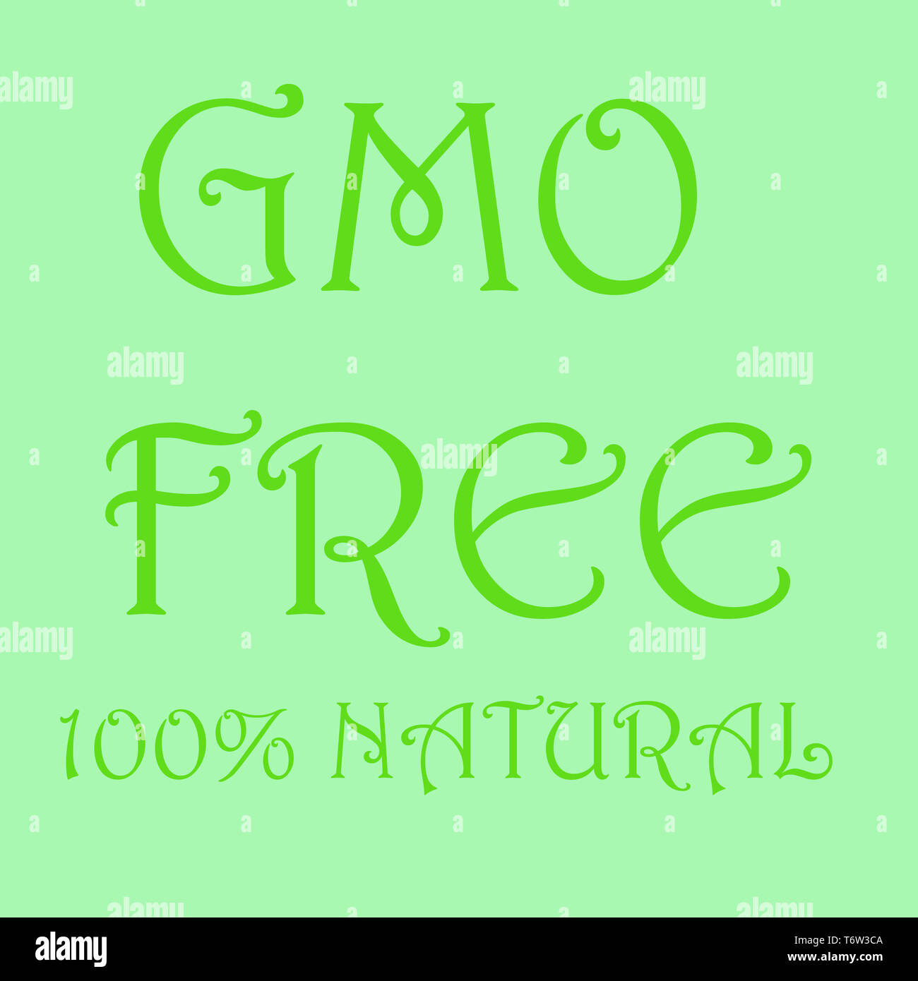 Gmo free lettering on green background simple beautiful modern style for lot's of designs. Stock Photo