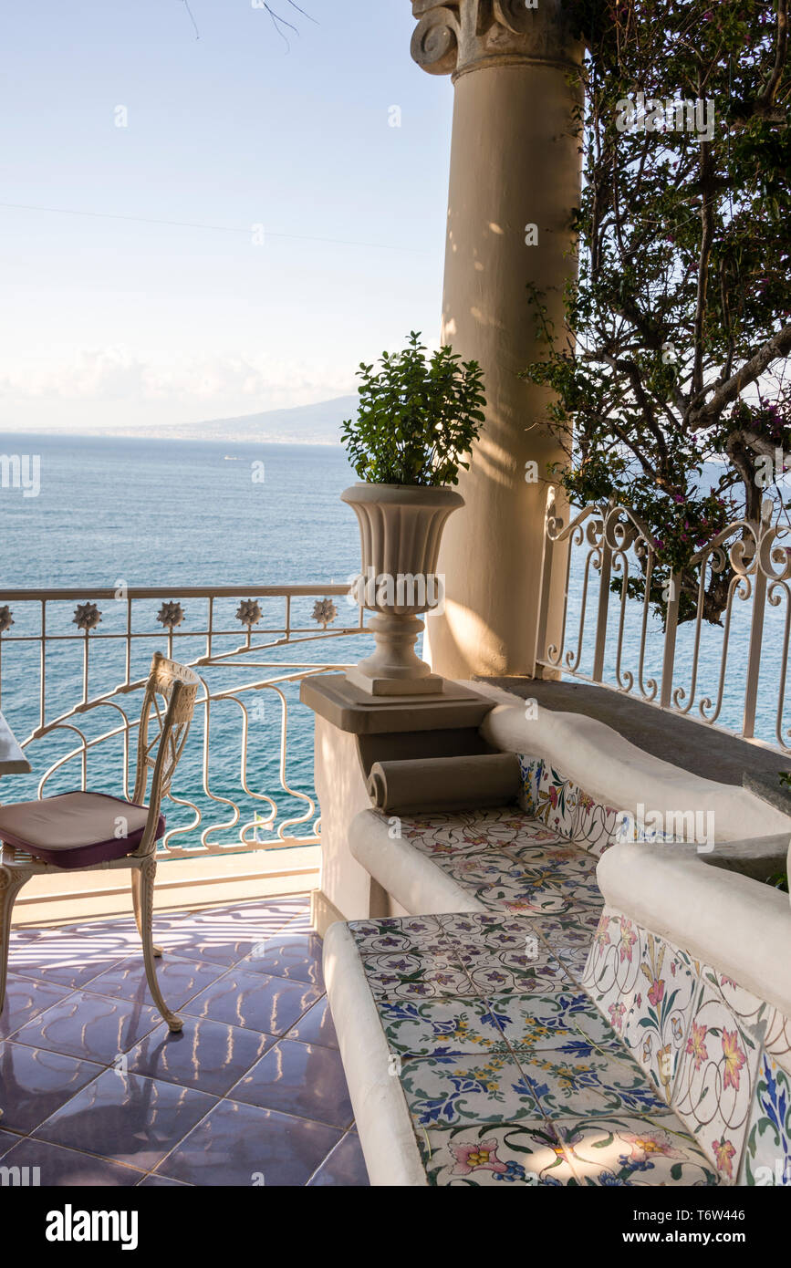 Cheerful And Colorful Ceramic Tile Bench Overlooking The Bay Of