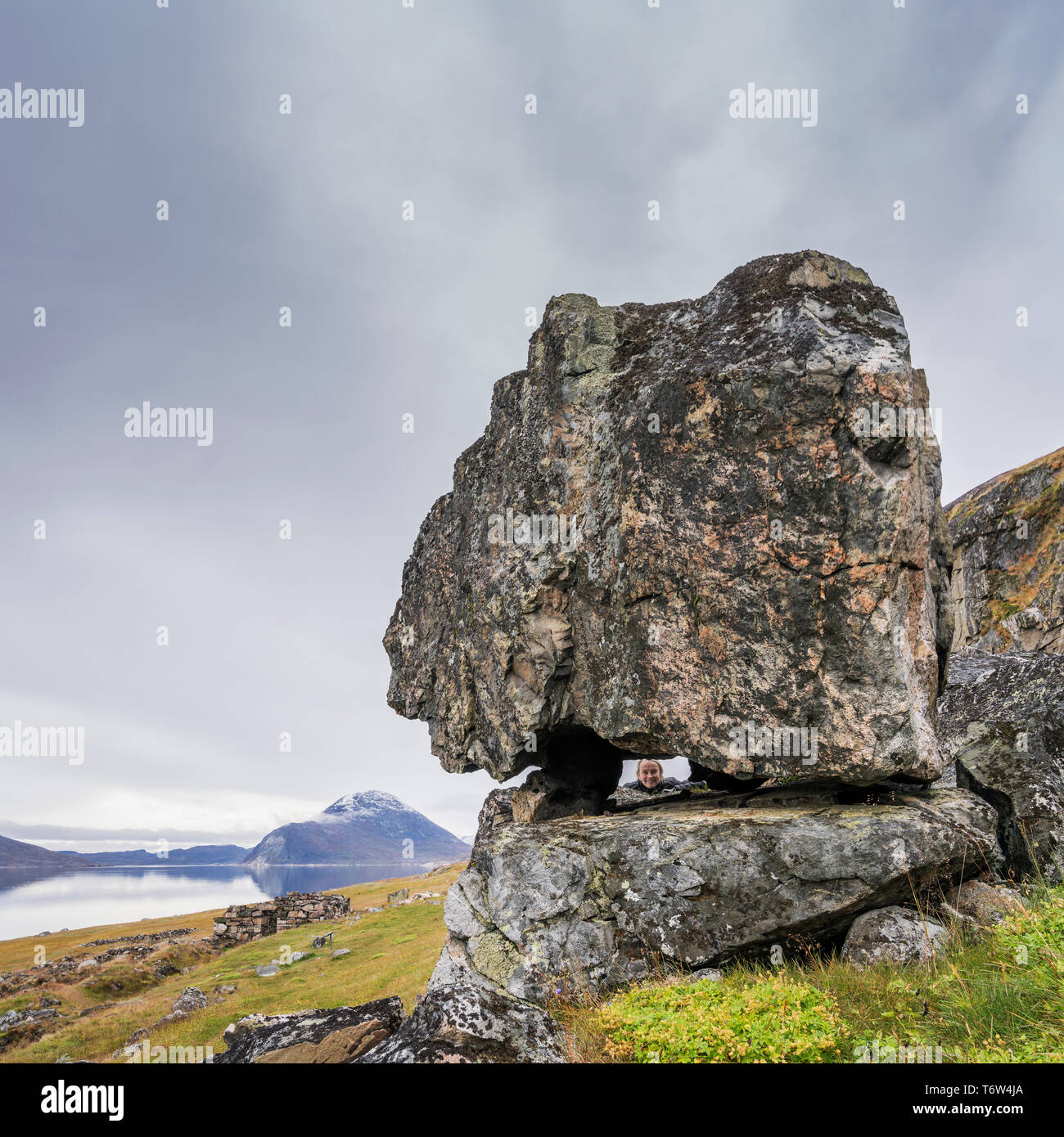 Ruins of the Hvalsey Church - abandoned Greenlandic Norse settlement of Hvalsey (now modern-day Qaqortoq). Stock Photo