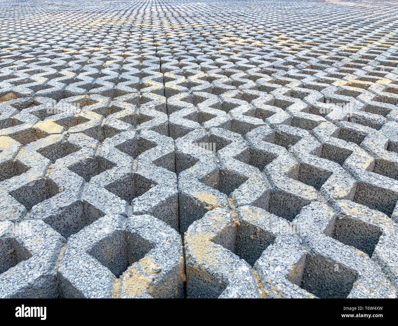 Gray Color Stone Brick Block Floor Tile With Green Grass And