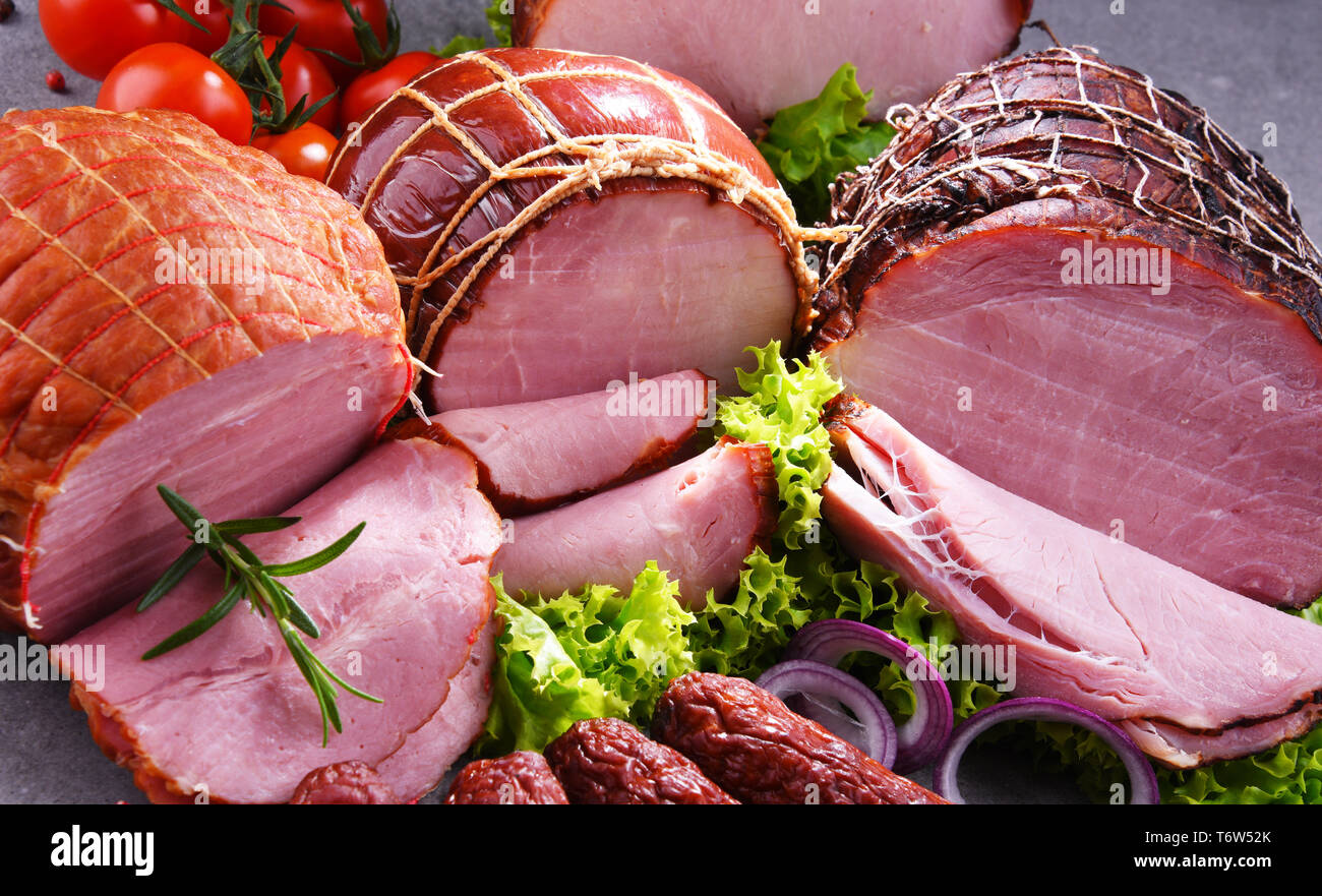 Composition with assorted meat products Stock Photo - Alamy