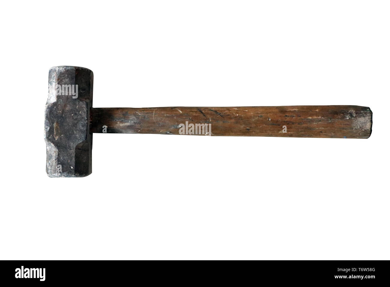 Old used hammer tool isolated on white background Stock Photo