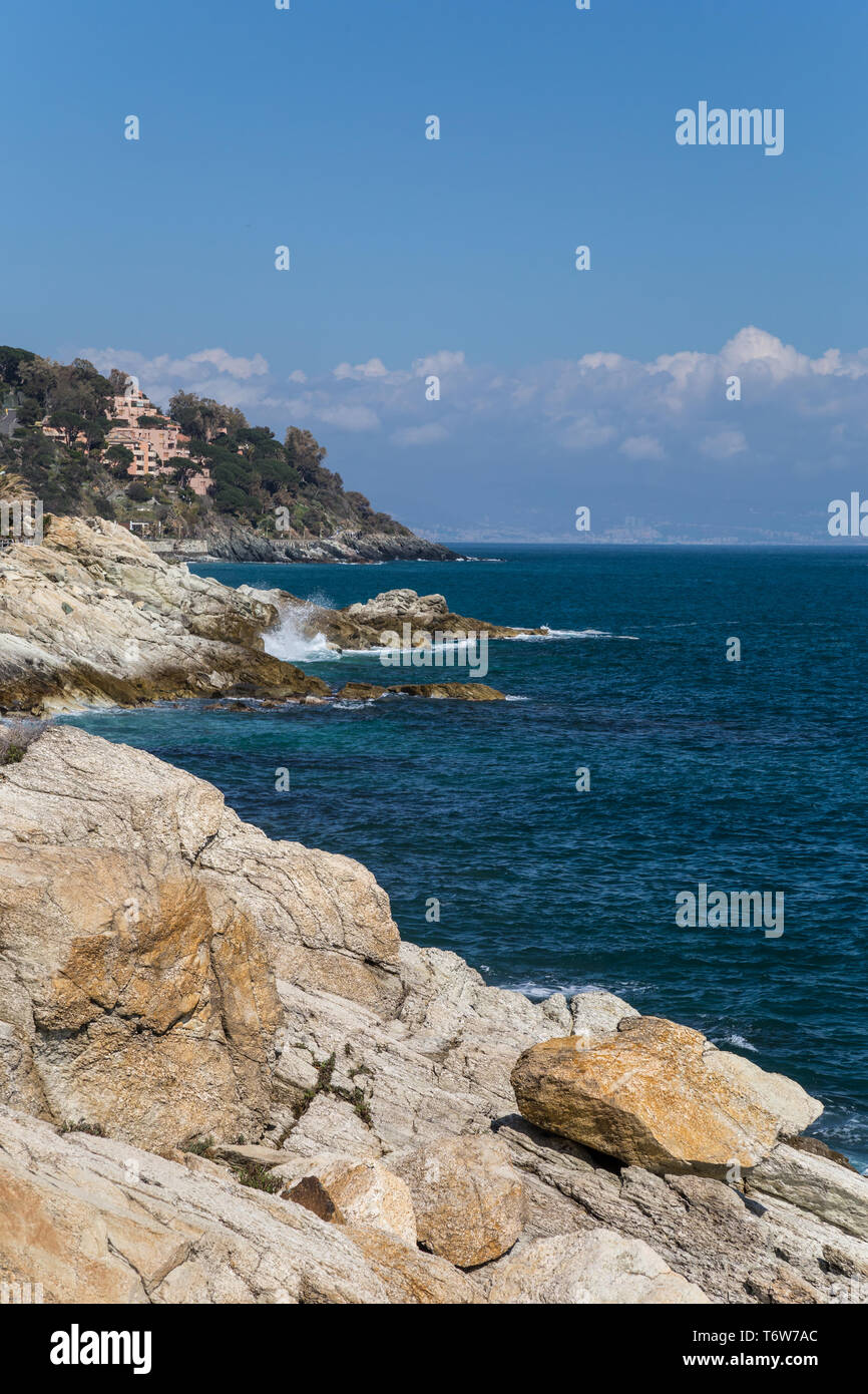 Rocky seasore in Liguria, Italy Stock Photo