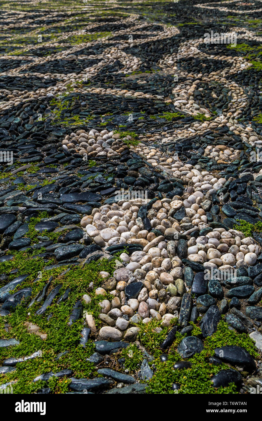 Full frame background of pebble pavement Stock Photo