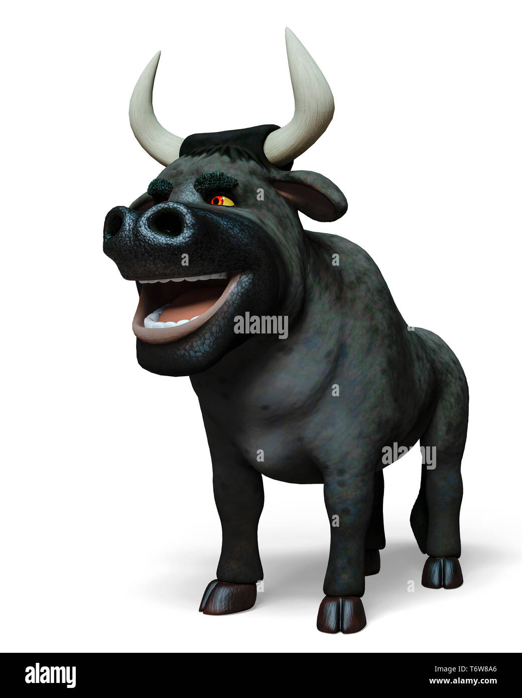 the black bull cartoon in white background, will put some fun in yours creations Stock Photo