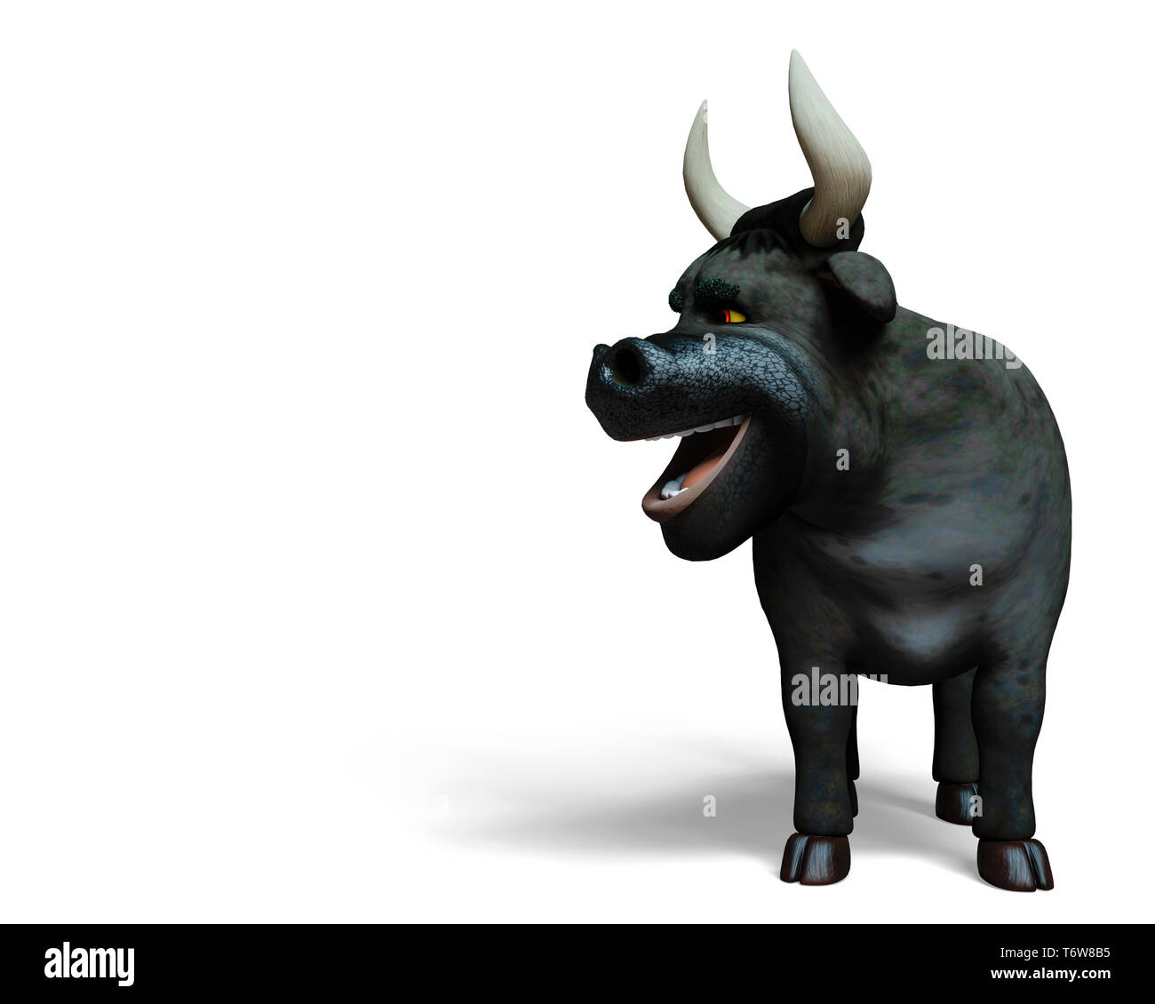 the black bull cartoon in white background, will put some fun in yours creations Stock Photo