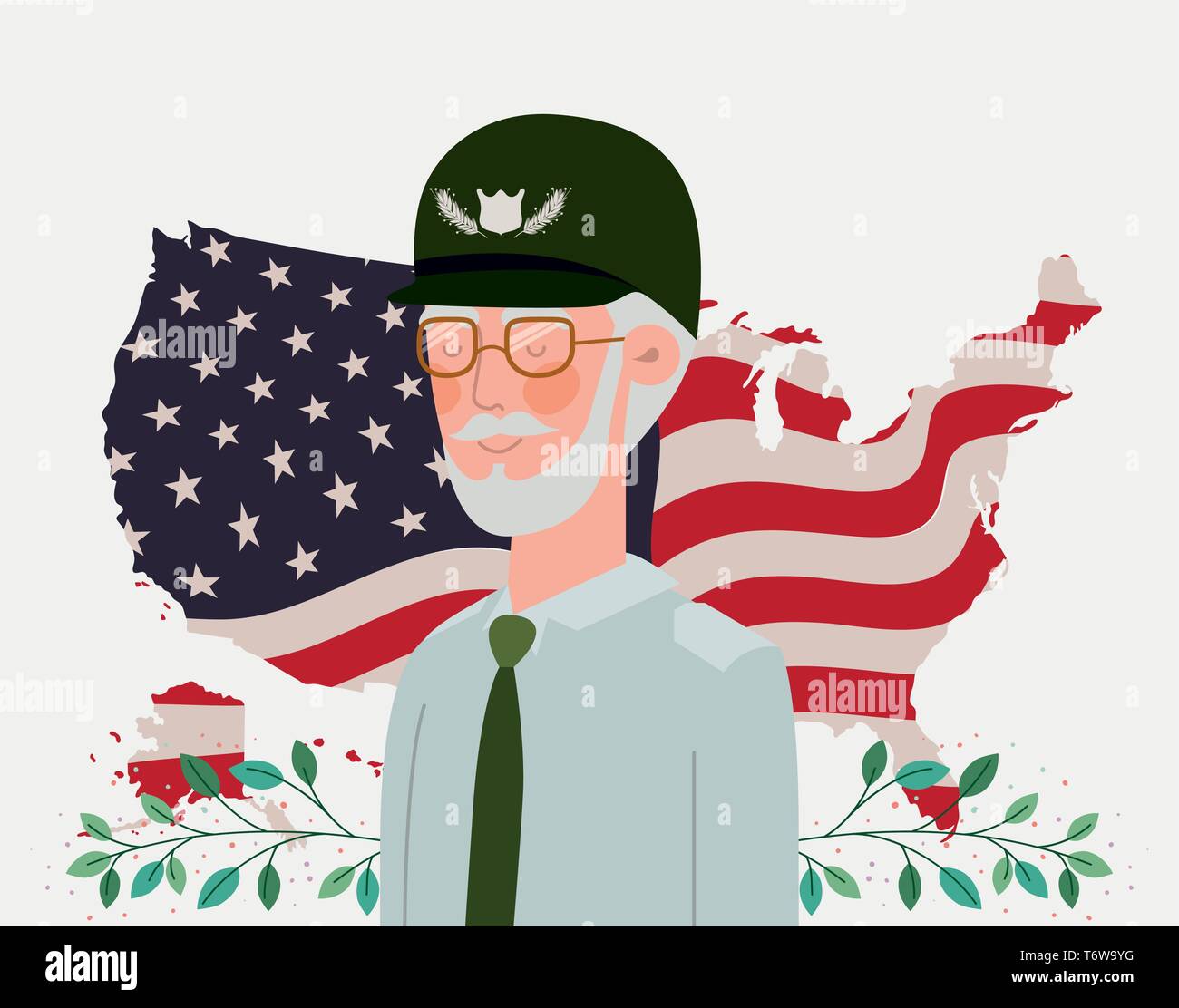 memorial day card with veteran and usa flag in map Stock Vector Image ...