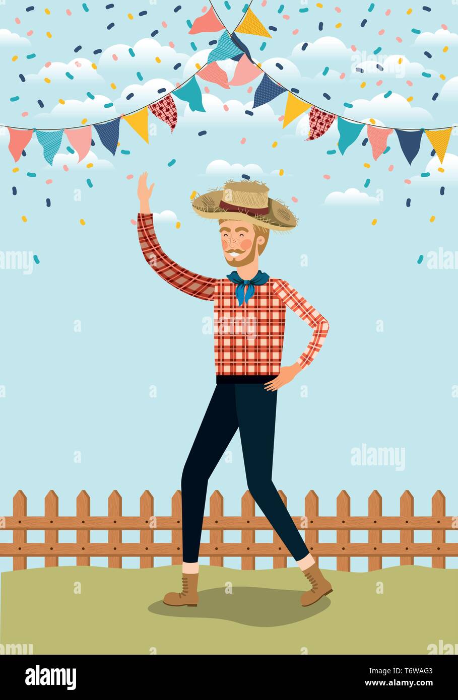 young farmer celebrating with garlands and fence Stock Vector Image ...