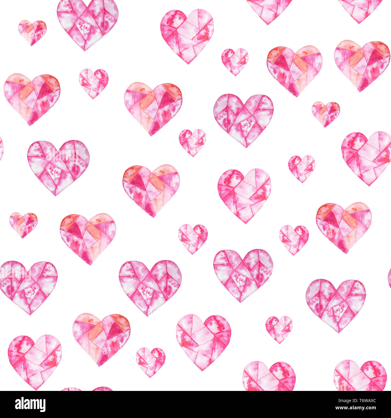 Watercolor hand painted seamless - Watercolor Hand Painted Seamless Pattern With Hearts Aquarelle Romantic Hand Made Background For Fabric Print T6WAXC 