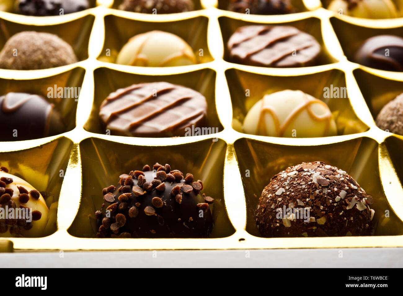 chocolate pralines in a box Stock Photo