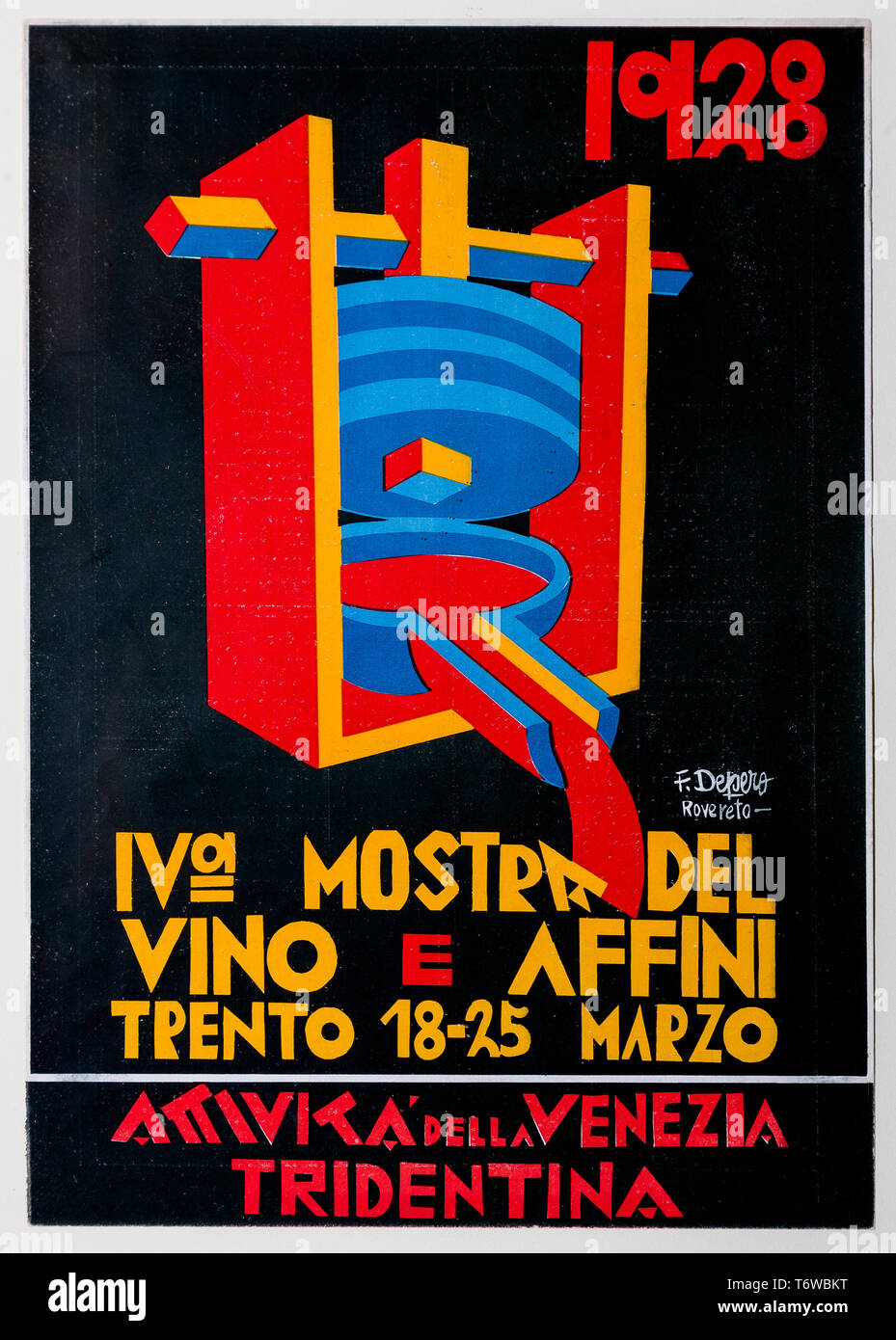 Rovereto, Casa Depero, sala 'Eco della Stampa':  copertina per catalogo della 'IV Mostra del vino e affini' di Fortunato Depero, 1928.  [ENG]  Roveret Stock Photo