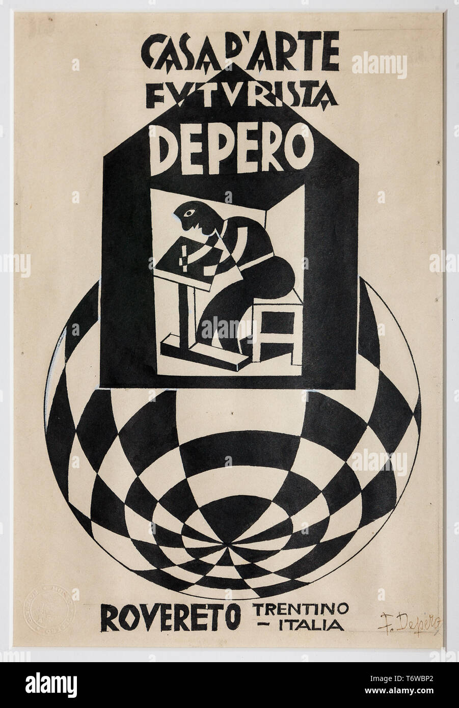 Rovereto, Casa Depero:  bozzetto del marchio 'Casa d'Arte Futurista Depero' di Fortunato Depero, 1921 - 1923.  [ENG]  Rovereto, Casa Depero: sketch fo Stock Photo