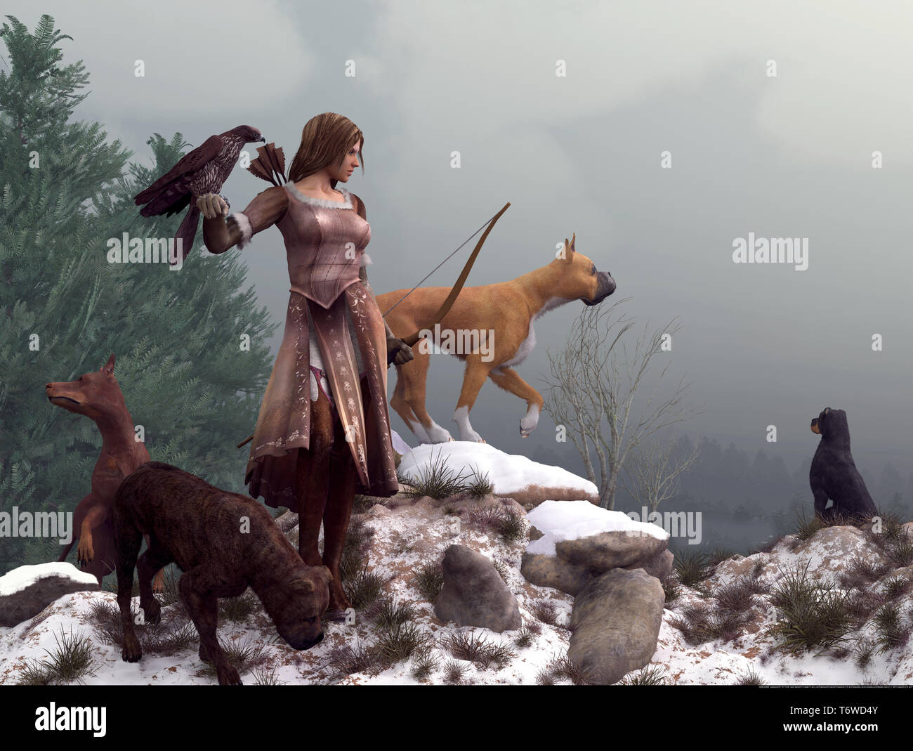 Artemis, Goddess of the hunt and archery, dressed in brown leather