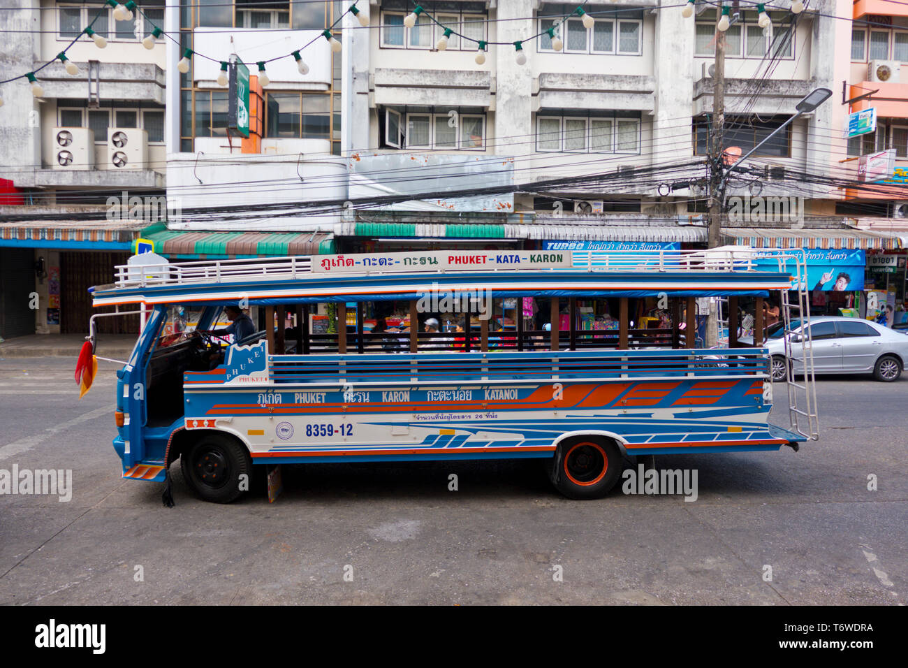 Bus between Phuket town and Kata and Karon, Ranong Road, old town, Phuket town, Thailand Stock Photo
