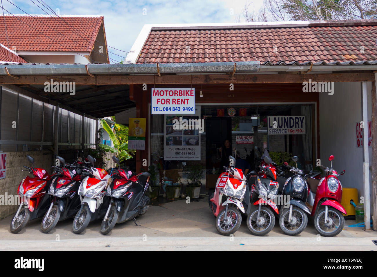 Motorbike and scooter rental shop, Rim Hat Road, Kamala, Phuket island,  Thailand Stock Photo - Alamy