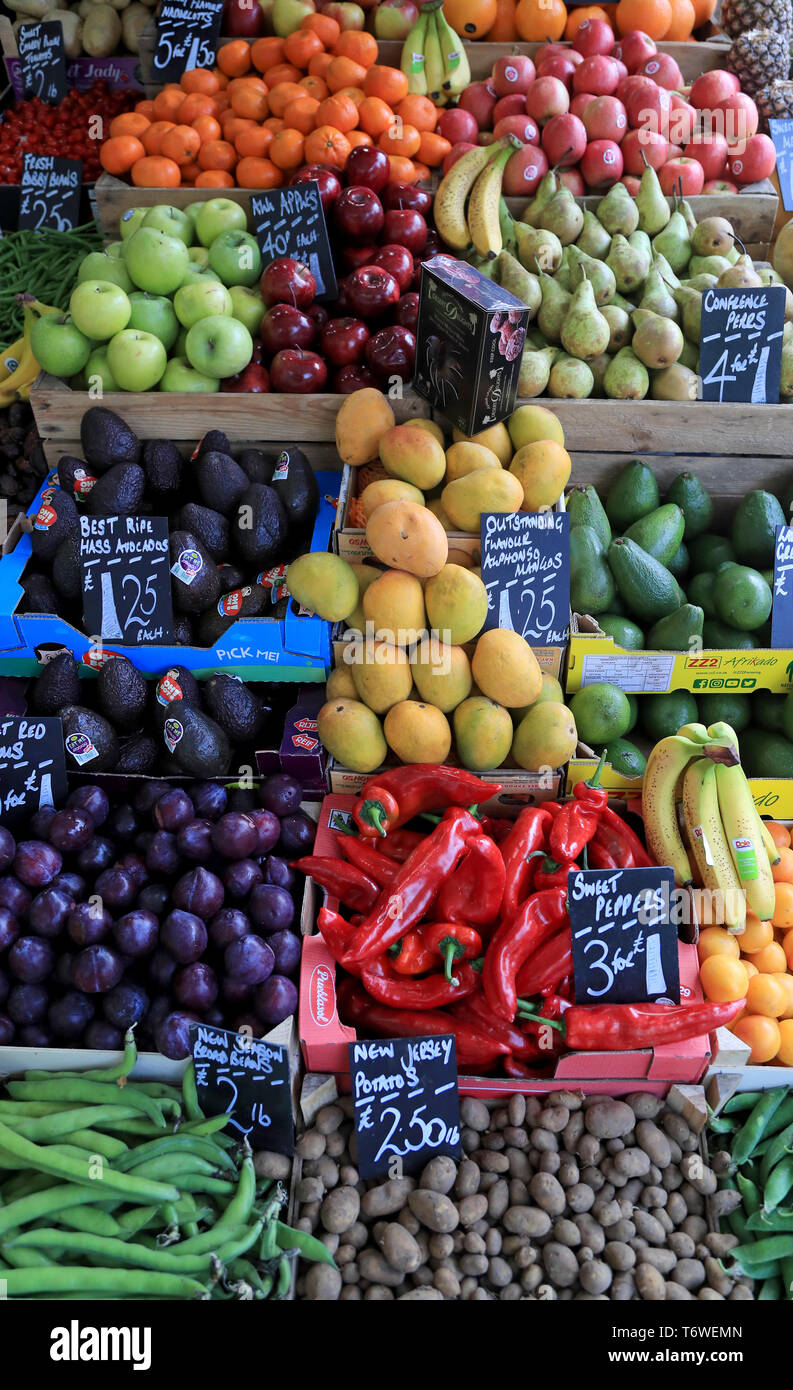 A view of produce for sale on a fruit and vegetable stall in London. Picture date: Thursday May 2, 2019. Photo credit should read: Gareth Fuller/PA Wire Stock Photo