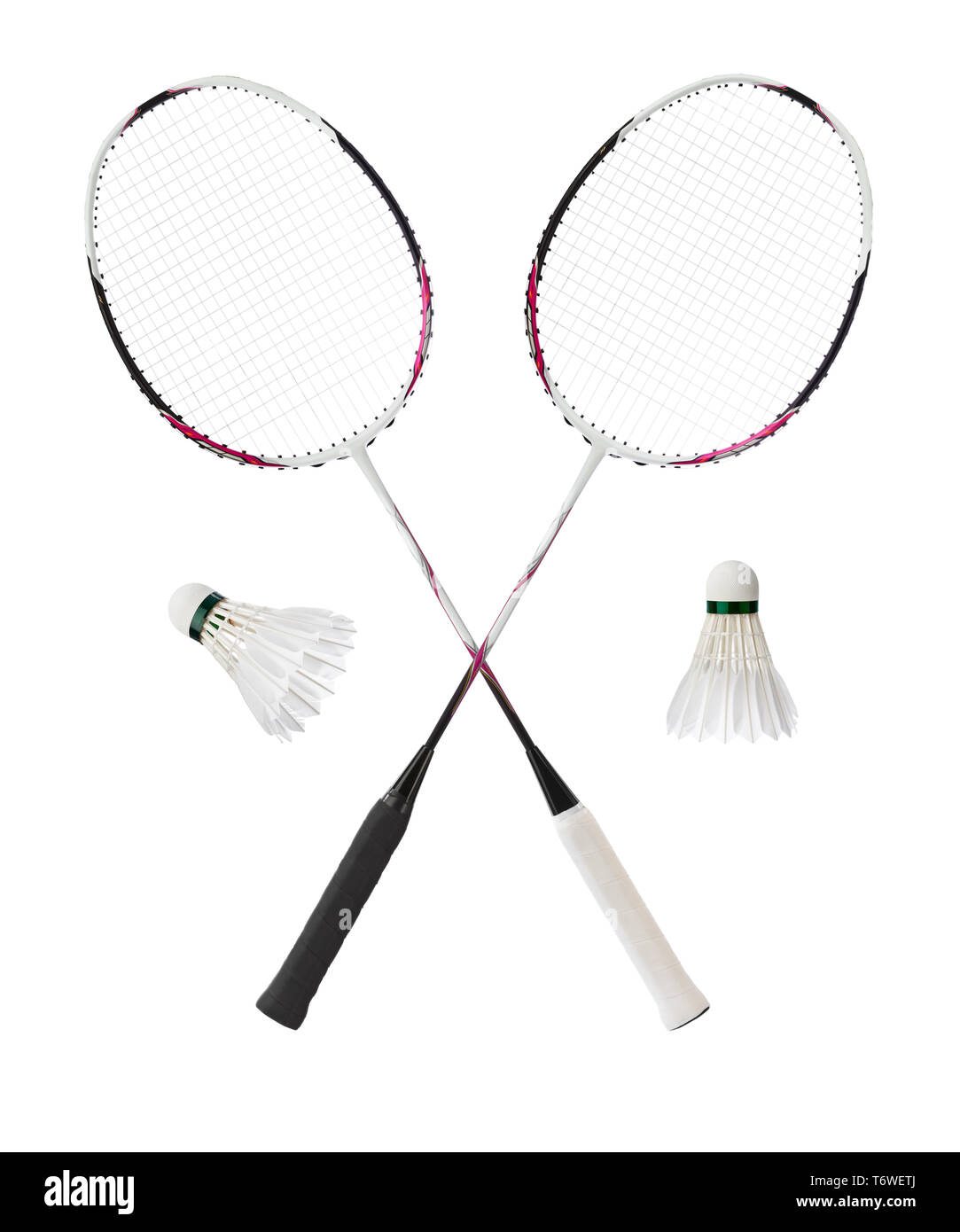 Badminton rackets and feather shuttlecocks Stock Photo - Alamy