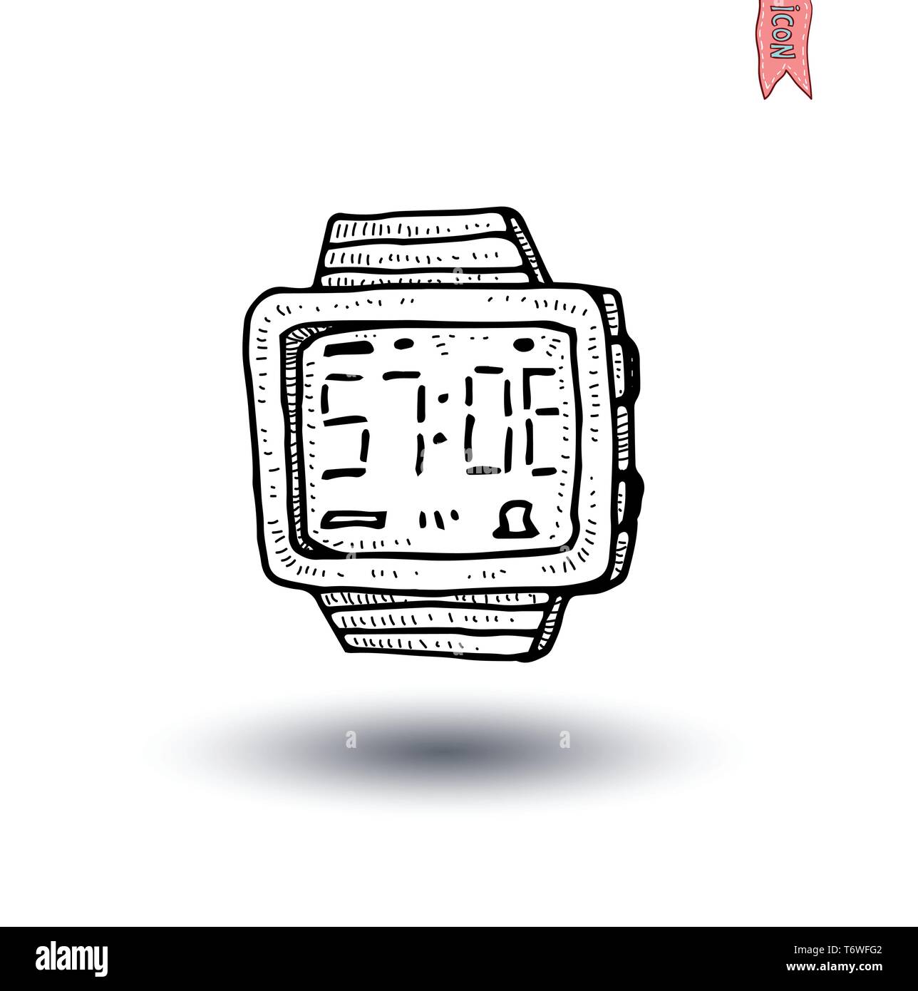 clock icon, watche, Hand drawn vector illustration. Stock Vector