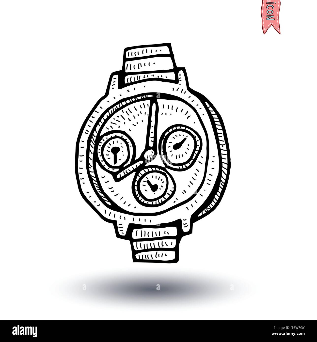 clock icon, watche, Hand drawn vector illustration. Stock Vector