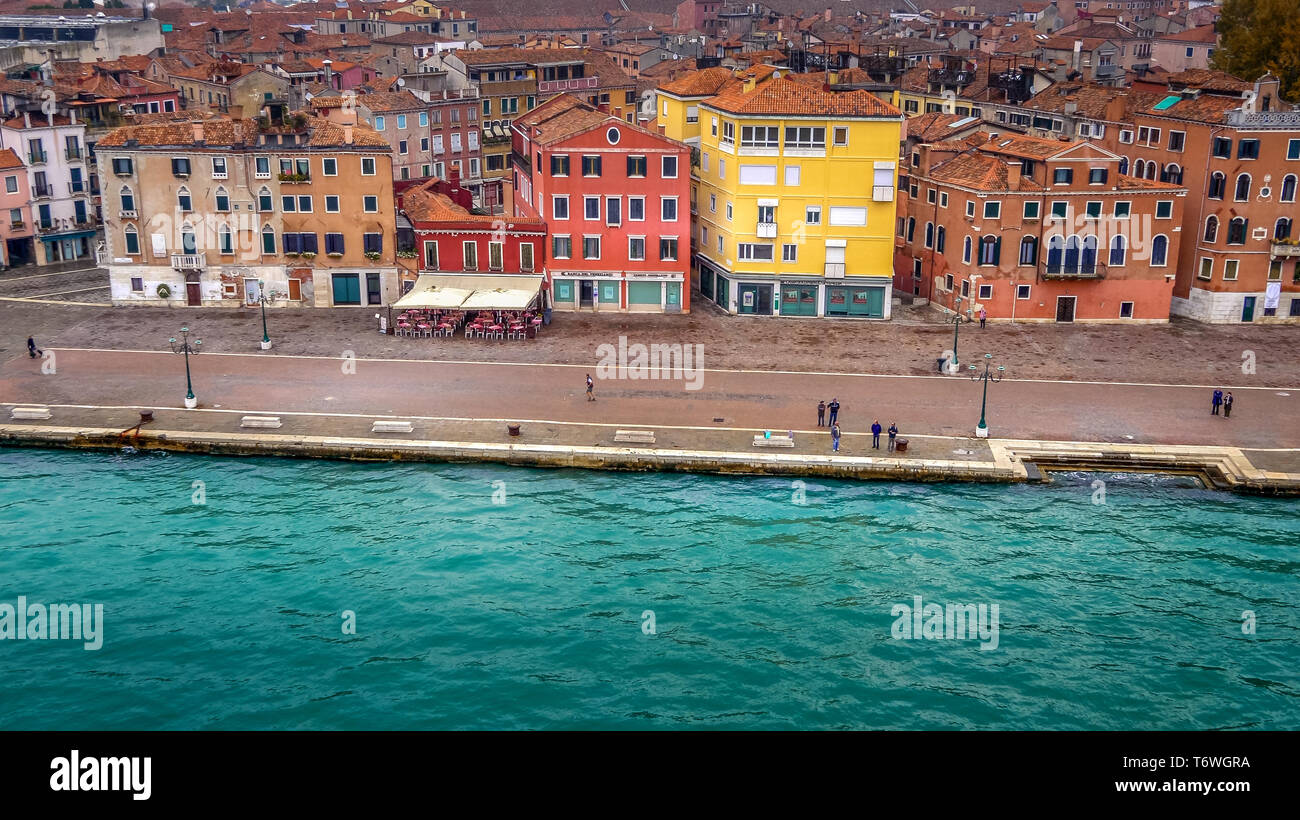 Cityscape of Venice Along Venetian Lagoon, Italy Stock Photo