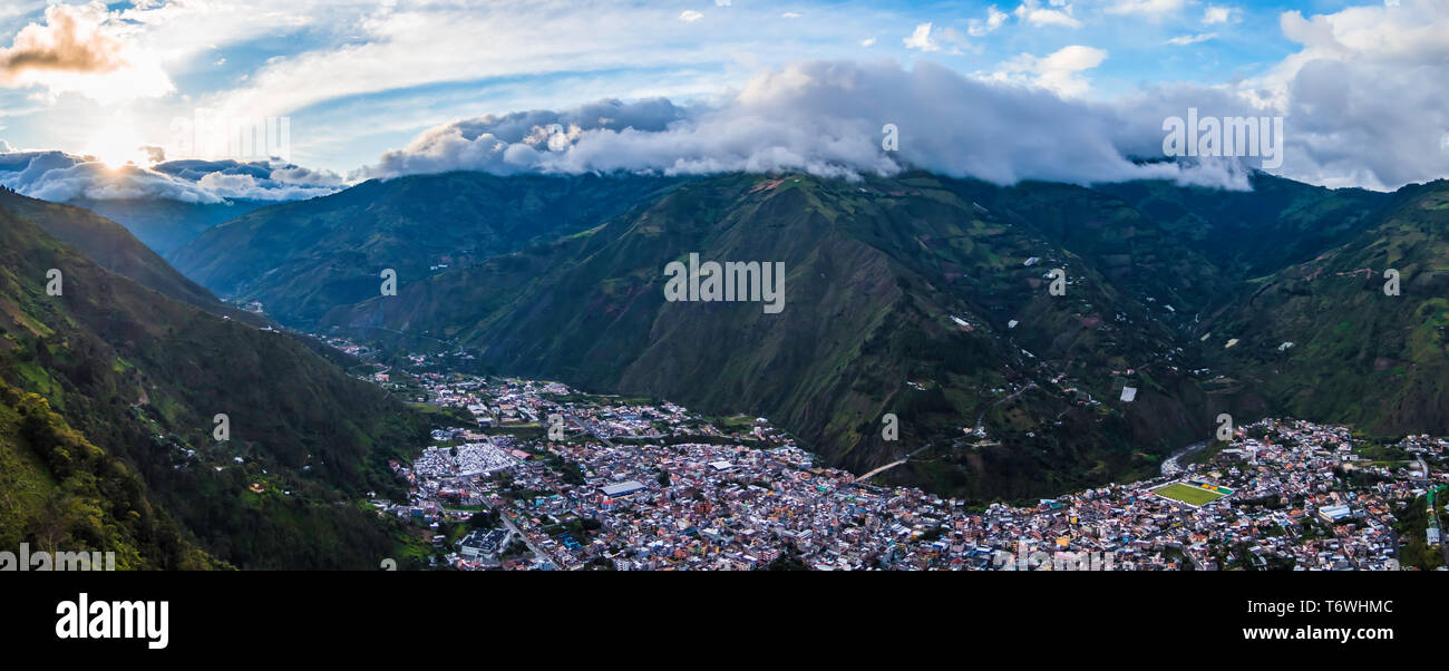Beautiful panoramic skyline from the top of mountains in Banos Ecuador