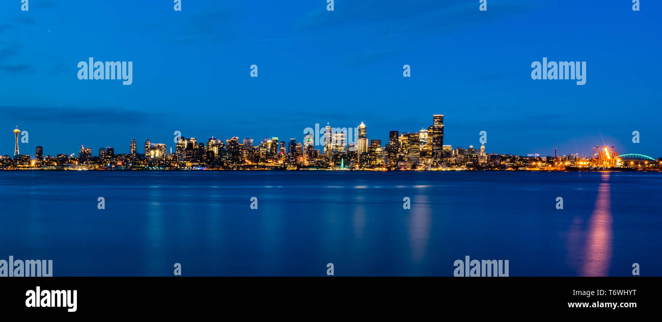 Seattle skyline at twilight from west seattle, Washington state Stock