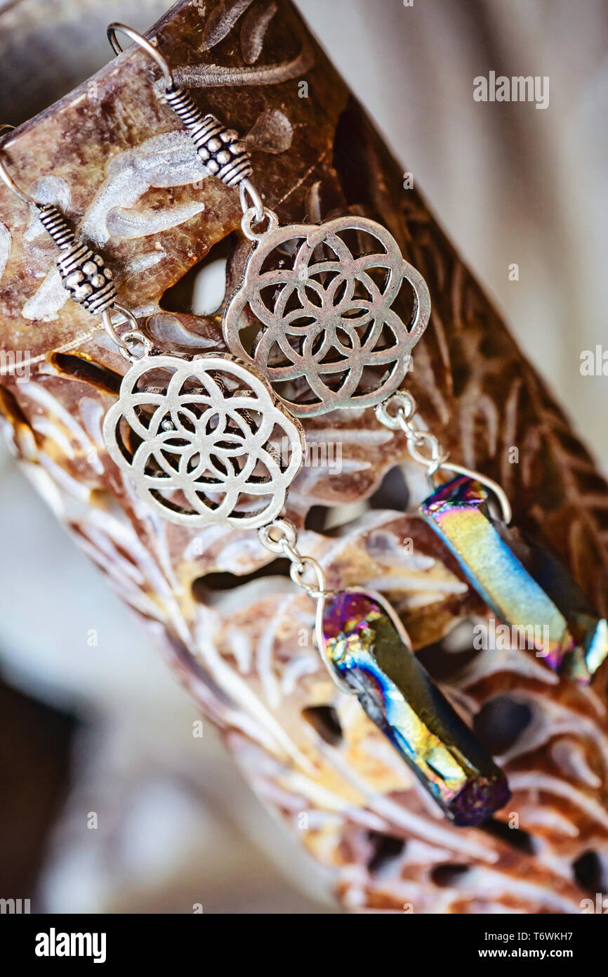 Spiritual Sacred Geometry Earrings With Crystal Quartz Druzy - 