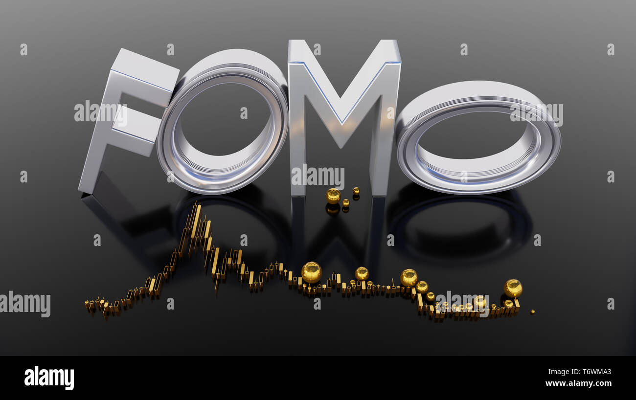 Fomo word as 3D text or logo concept placed on a black polished surface  with bitcoin chart Stock Photo - Alamy