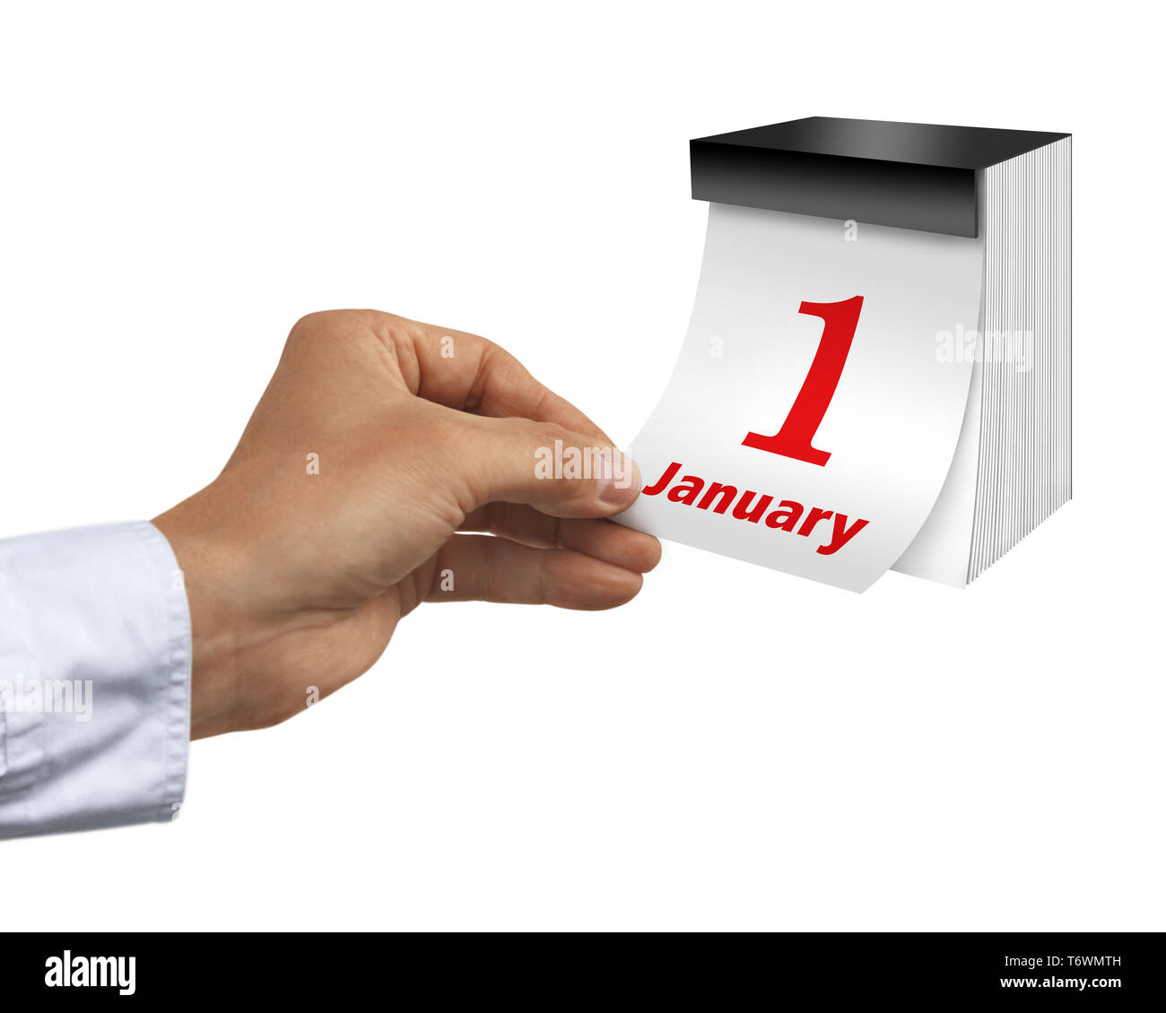 Gesture series, hand rips off calendar page Stock Photo