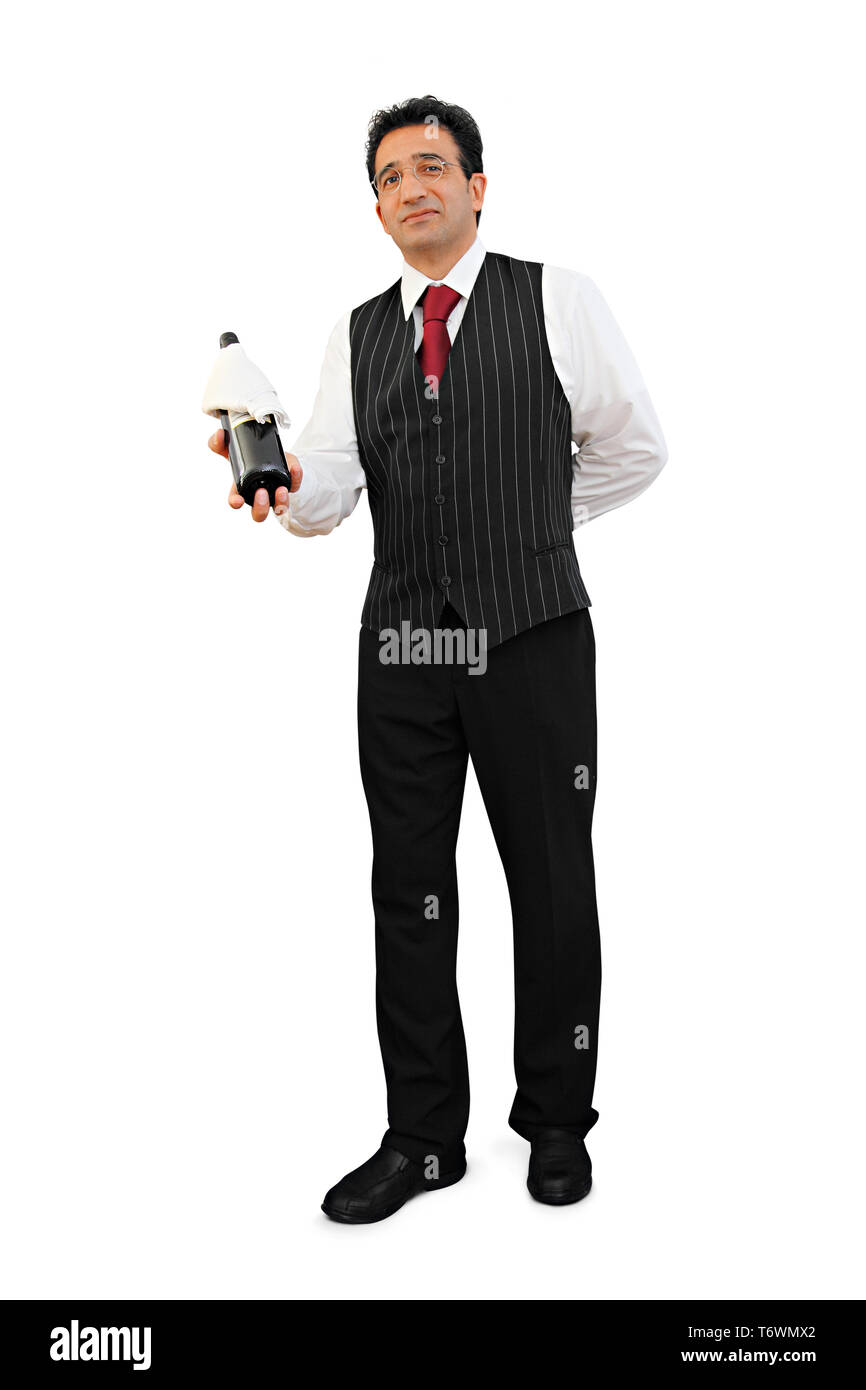 waiter provide redwine Stock Photo