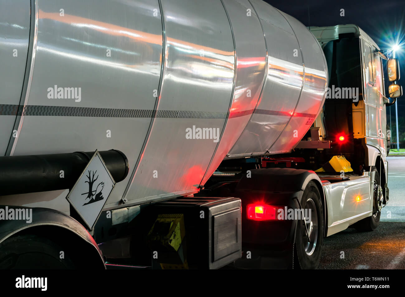 Tanker truck of dangerous goods on the road Stock Photo