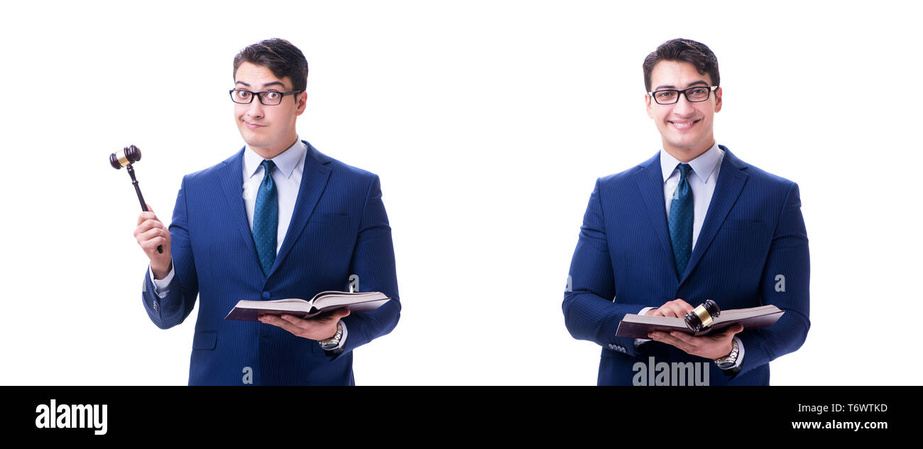 Lawyer law student with a gavel isolated on white background Stock Photo