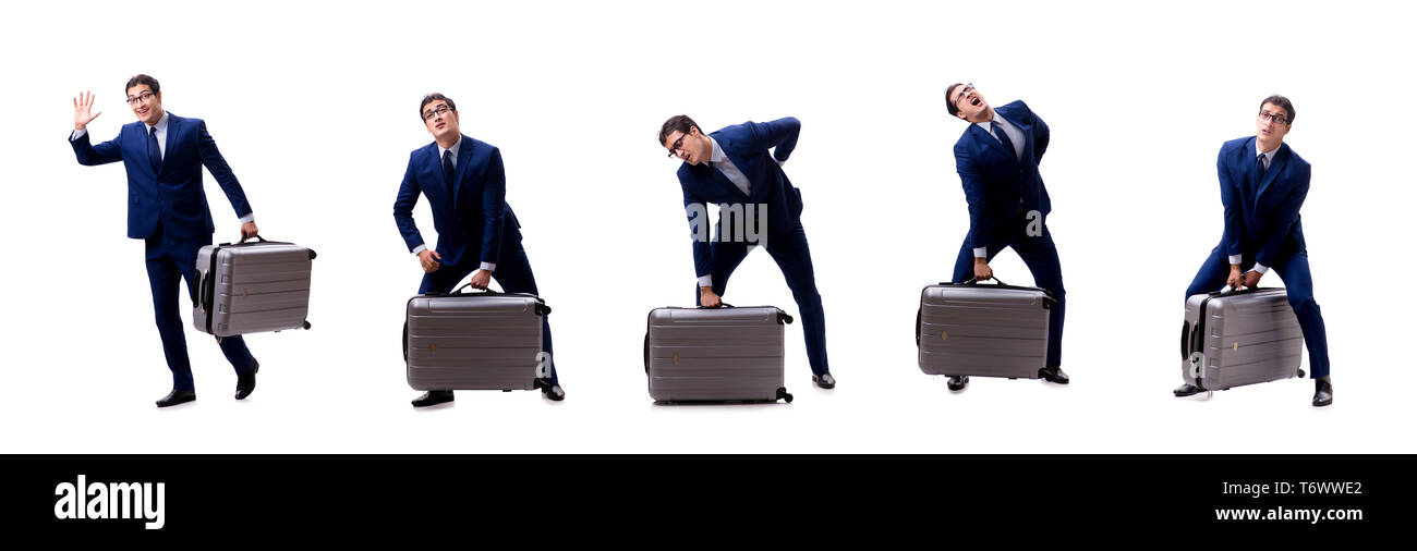Young businessman with suitcase isolated on white background Stock Photo
