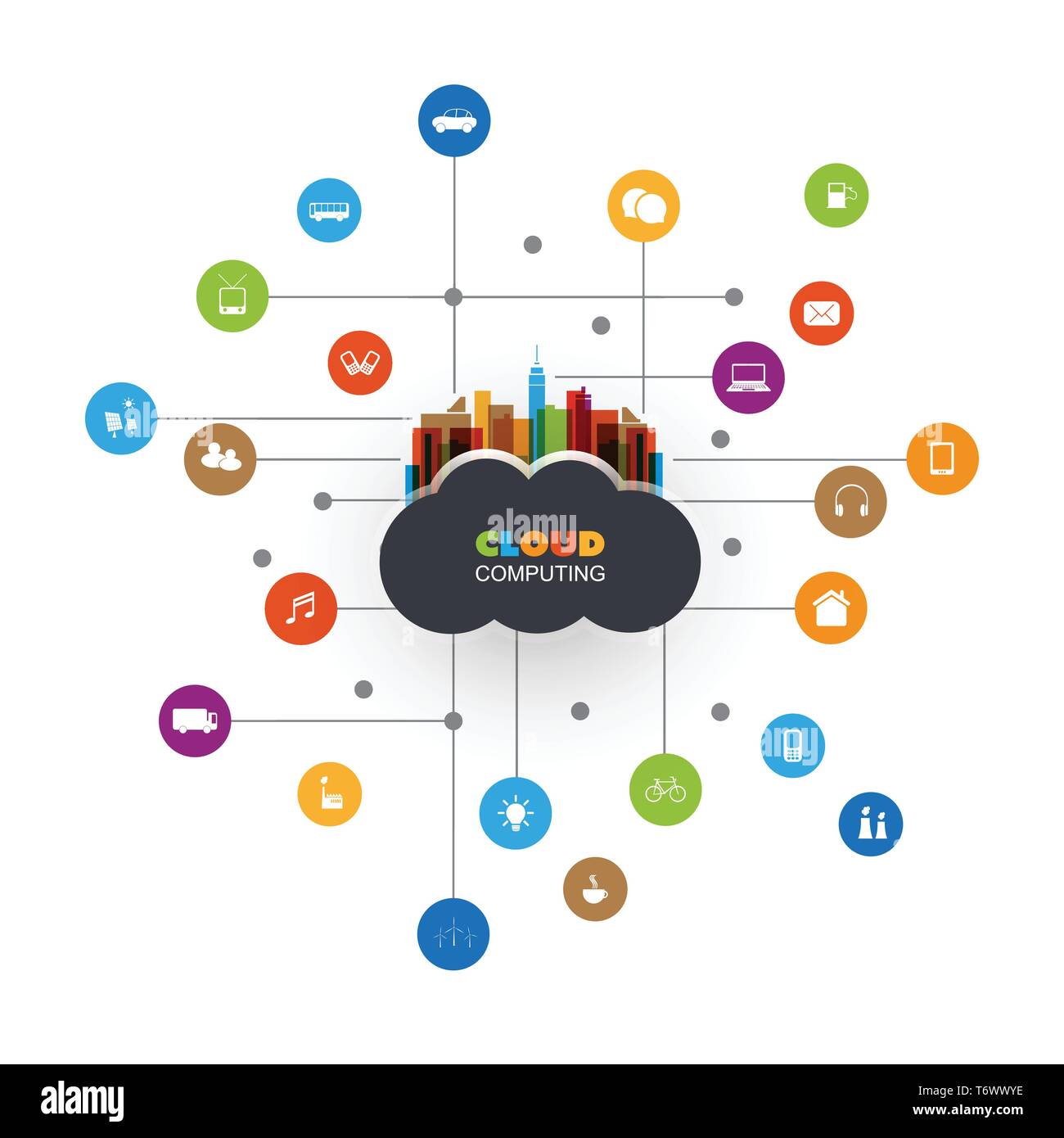 Colorful Cloud Computing Design Concept with Icons - Digital Network ...