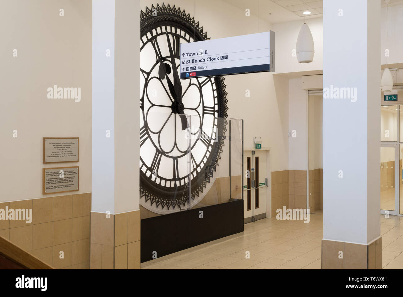 St Enoch Station Clock on display in Cumbernauld Antonine Shopping Centre, North Lanarkshire, Scotland, UK Stock Photo