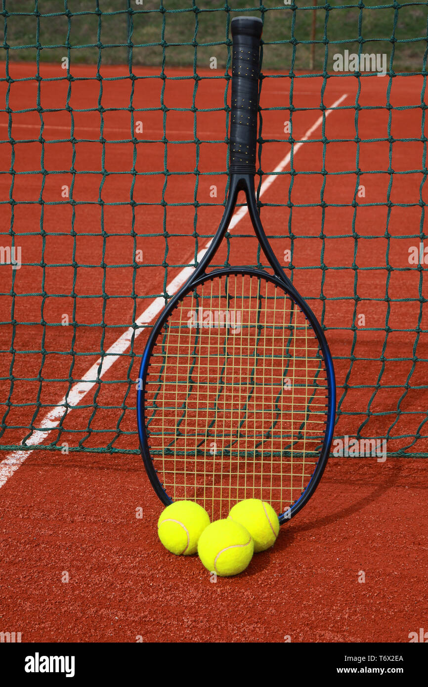tennis court with racket Stock Photo