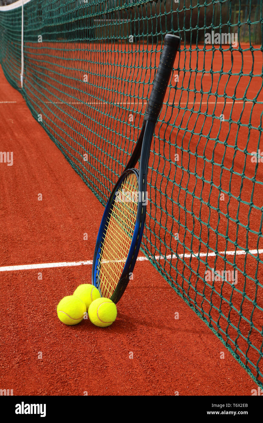 tennis court with racket Stock Photo