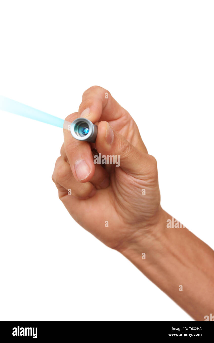 Gesture series, hand holds laser pointer Stock Photo - Alamy