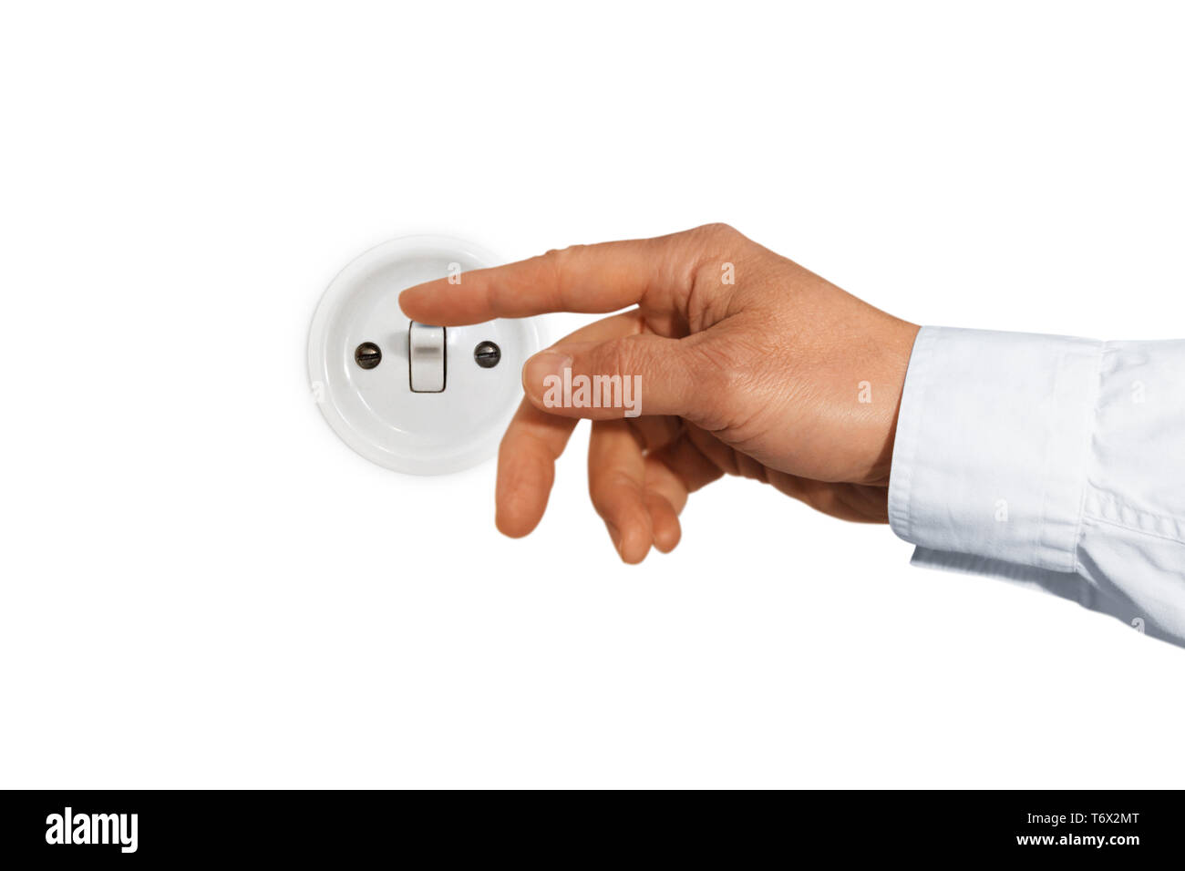 Finger turns on the light Stock Photo