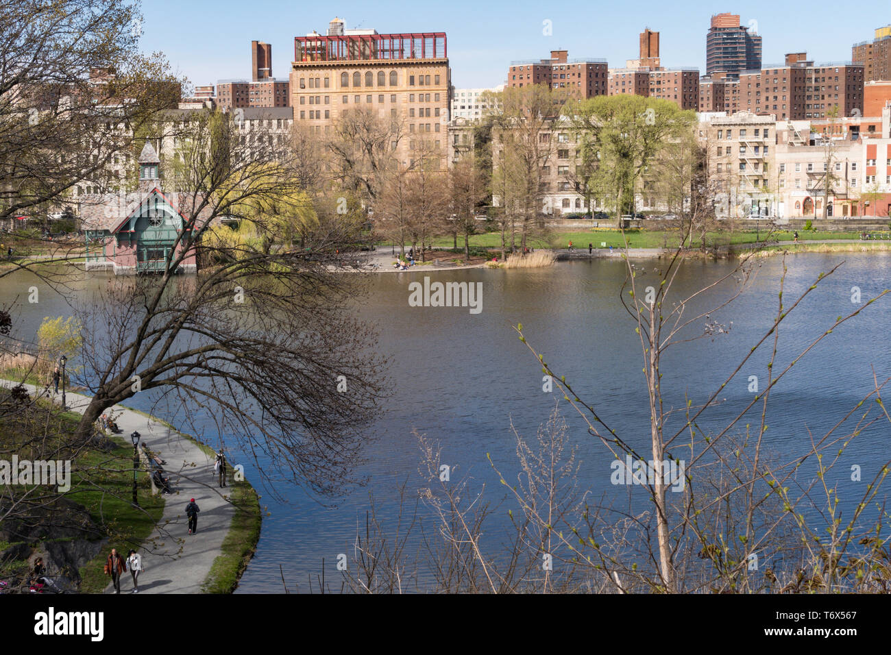 The Harlem Meer is a small body of water located on the far north edge of Central Park, New York City, United States Stock Photo