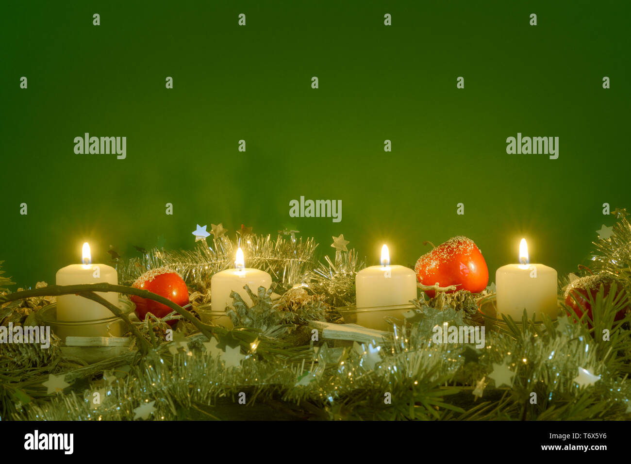 Advent time four candles burning Stock Photo