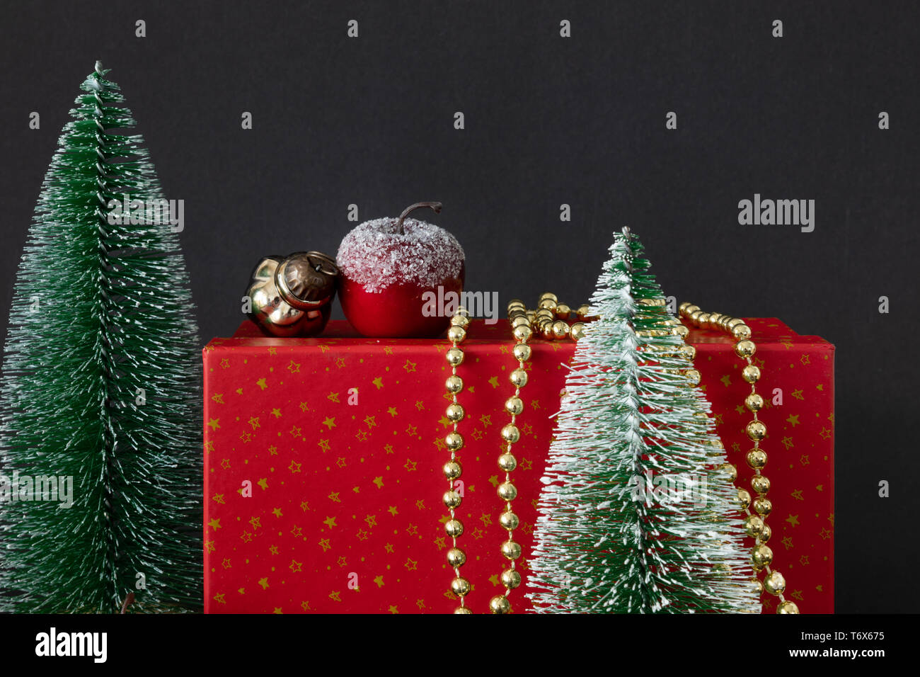 Seasonal holiday Christmas decoration red gift box Stock Photo