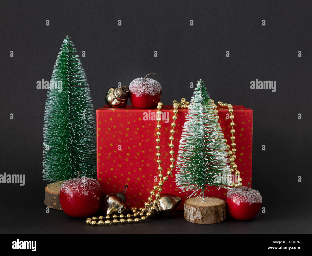 Seasonal holiday Christmas decoration red gift box Stock Photo