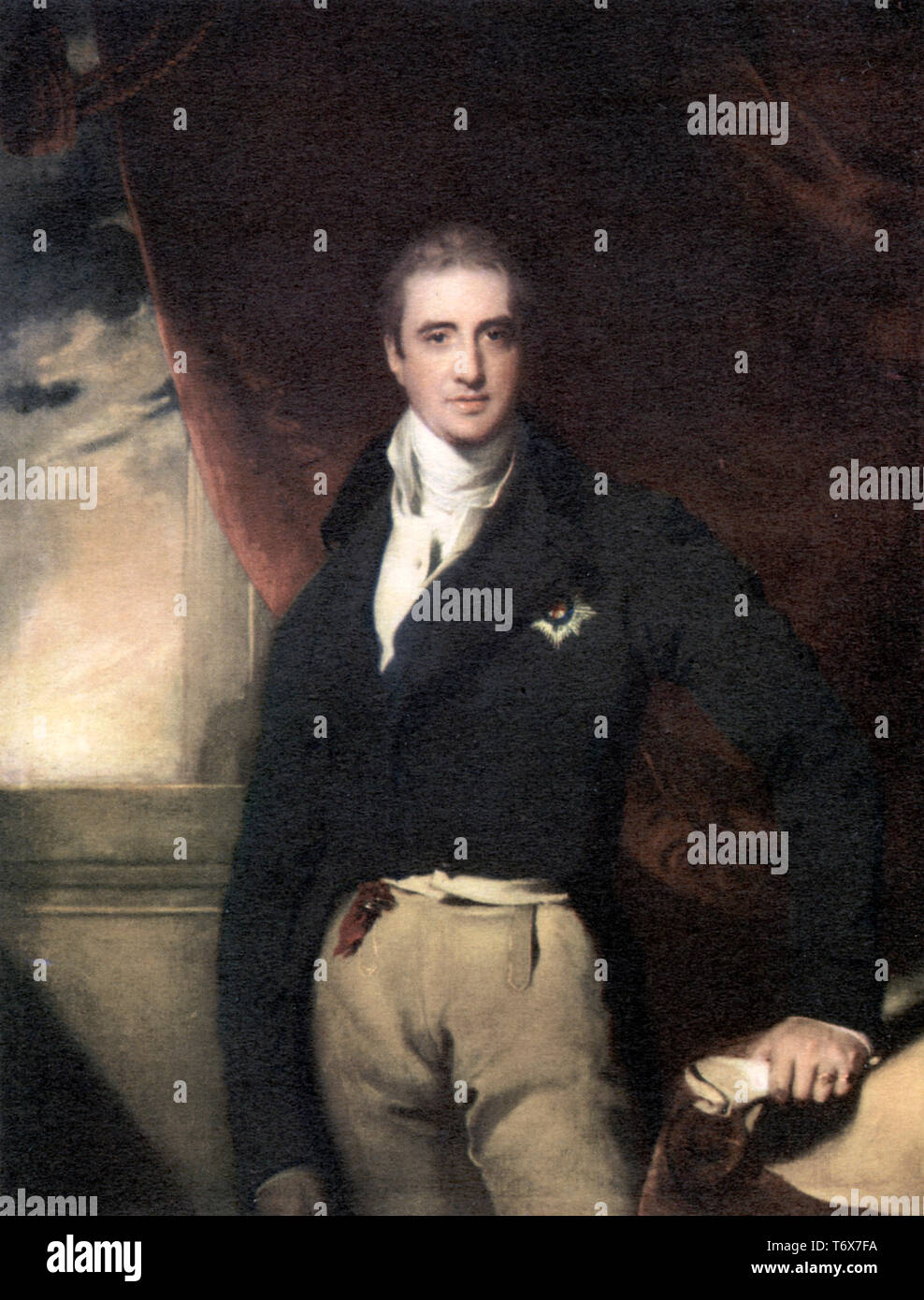 Robert Stewart, 2nd Viscount Castlereagh and 2nd Marquess of Londonderry (1769-1822), c1814. By Sir Thomas Lawrence (1769-1830). Lord Castlereagh, Irish/British statesman. As British Foreign Secretary, from 1812 he was central to the management of the coalition that defeated Napoleon and was the principal British diplomat at the Congress of Vienna. Castlereagh was also leader of the British House of Commons in the Liverpool government from 1812 until his suicide. As Chief Secretary for Ireland, he was involved in putting down the Irish Rebellion of 1798. Stock Photo