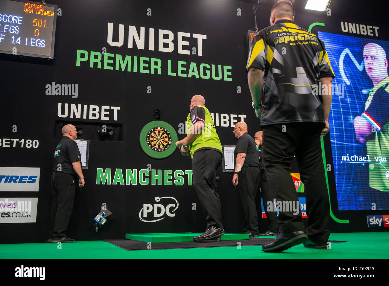 Manchester Arena, Manchester, UK. 2nd May, 2019. Unibet Premier League Darts,  Night 14; Michael van Gerwen during his match against Daryl Gurney Credit:  Action Plus Sports/Alamy Live News Stock Photo - Alamy