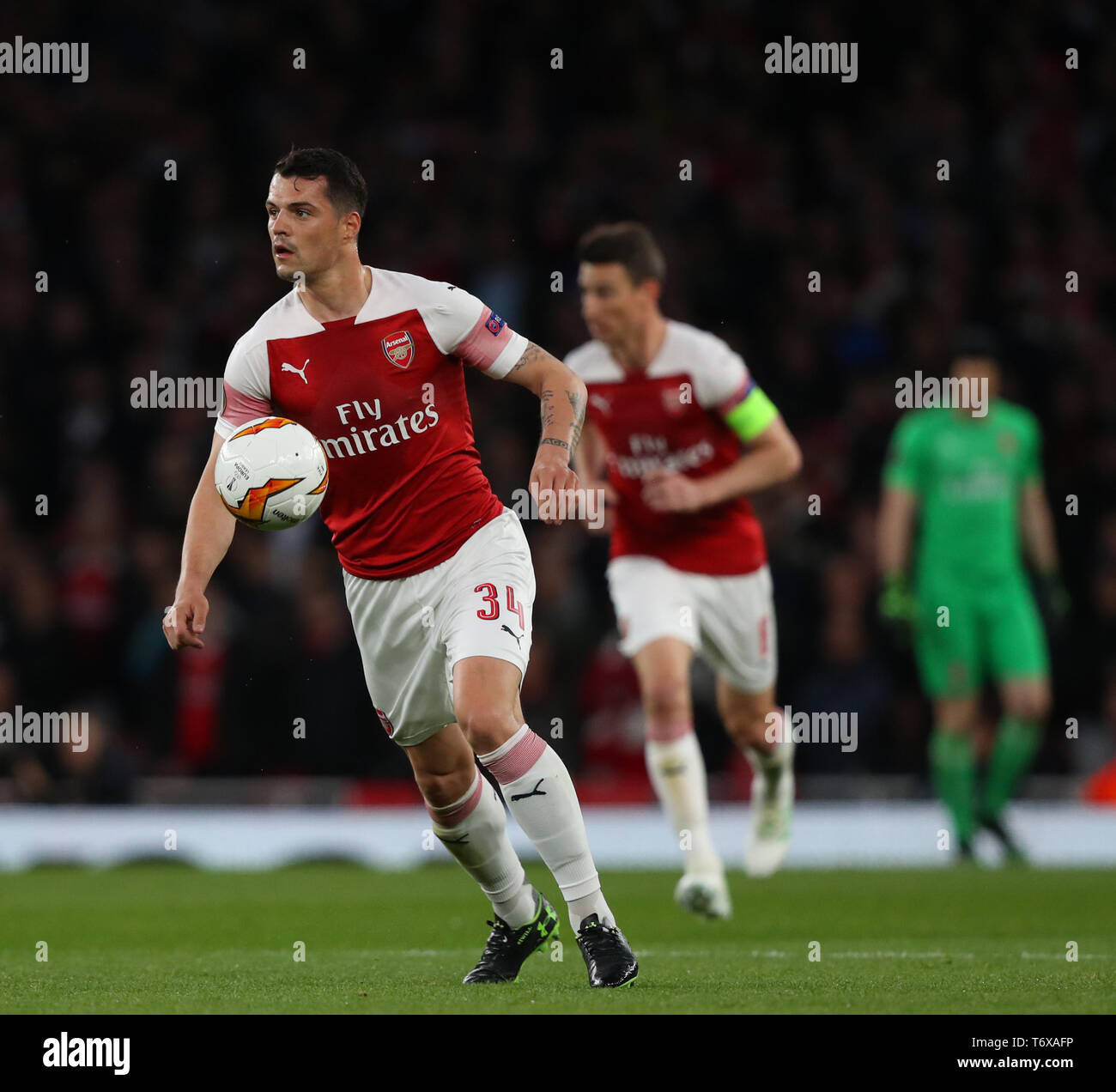 London, UK. 02nd May, 2019. Granit Xhaka of Arsenal during the Europa League semi final leg one match between Arsenal and Atletico Madrid at The Emirates Stadium on May 2, 2019 in London, United Kingdom. Credit: Mitchell Gunn/ESPA-Images Credit: Cal Sport Media/Alamy Live News Stock Photo