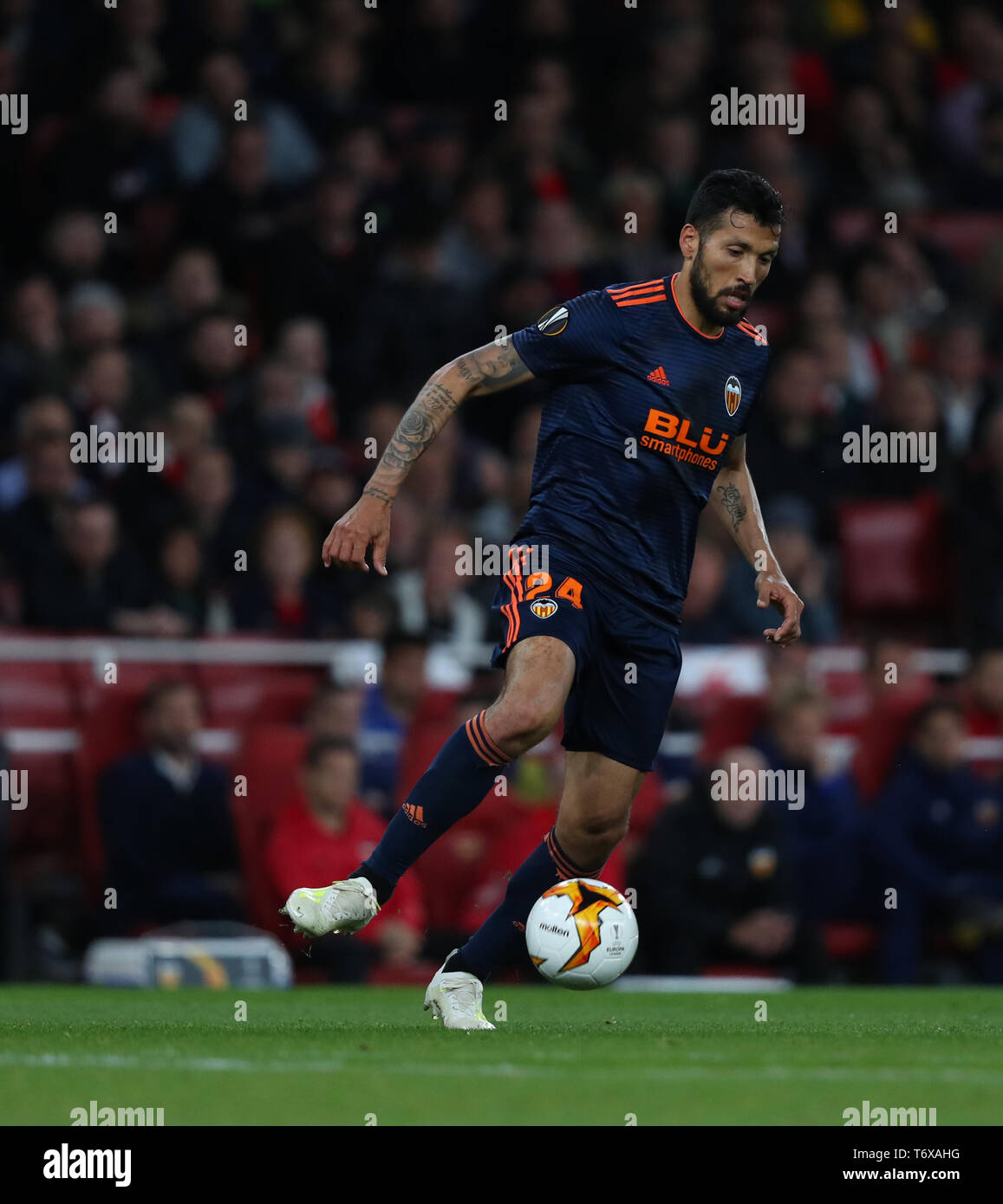 London, UK. 02nd May, 2019. Ezequiel Garay of Valencia during the Europa League semi final leg one match between Arsenal and Atletico Madrid at The Emirates Stadium on May 2, 2019 in London, United Kingdom. Credit: Mitchell Gunn/ESPA-Images Credit: Cal Sport Media/Alamy Live News Stock Photo