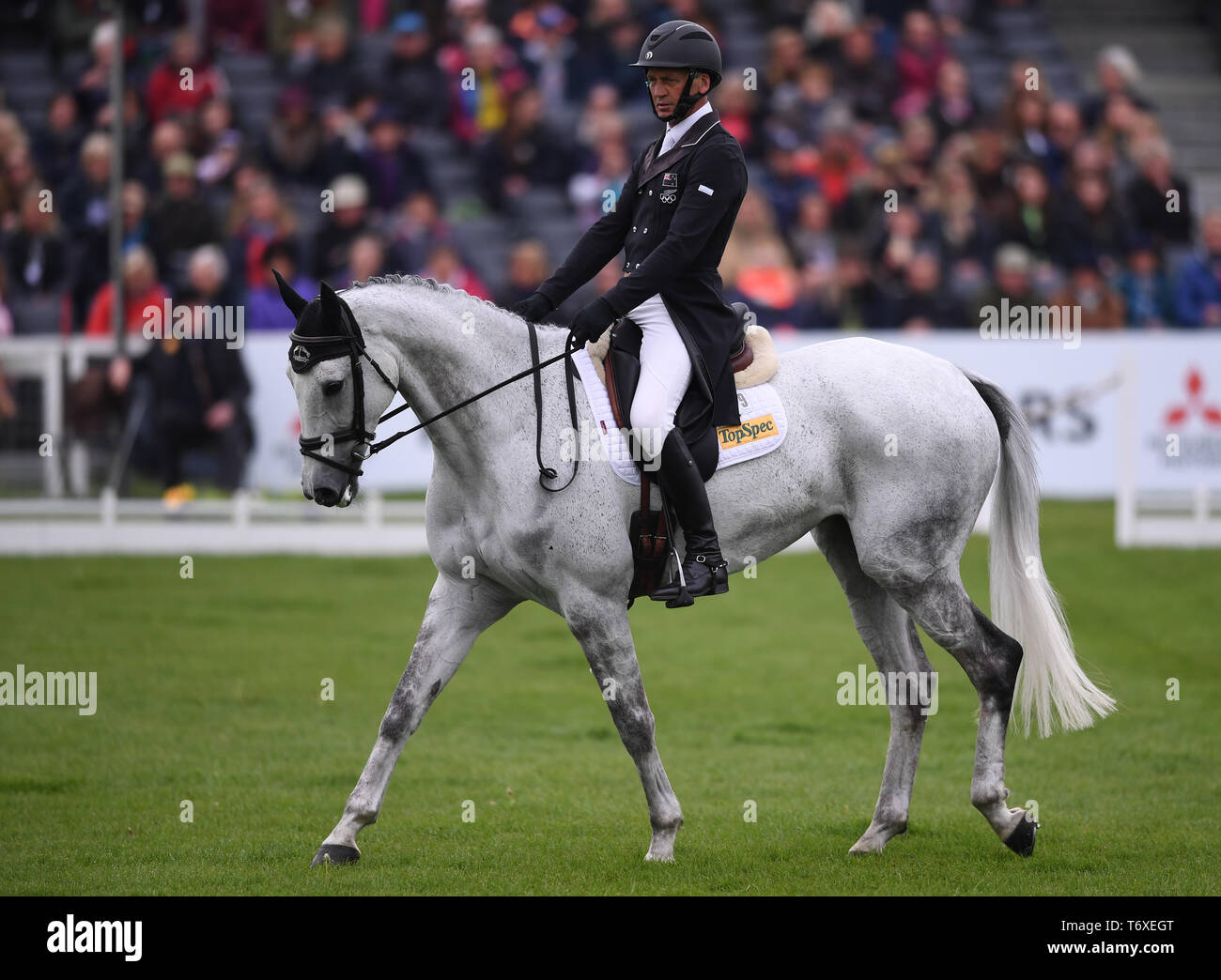Badminton Estate, Badminton, UK. 3rd May, 2019. Mitsubishi Motors Badminton Horse Trials, day 3; Andrew Nicholson (NZL) riding SWALLOW SPRINGS during the dressage test on day 3 of the 2019 Badminton Horse Trials Credit: Action Plus Sports/Alamy Live News Stock Photo