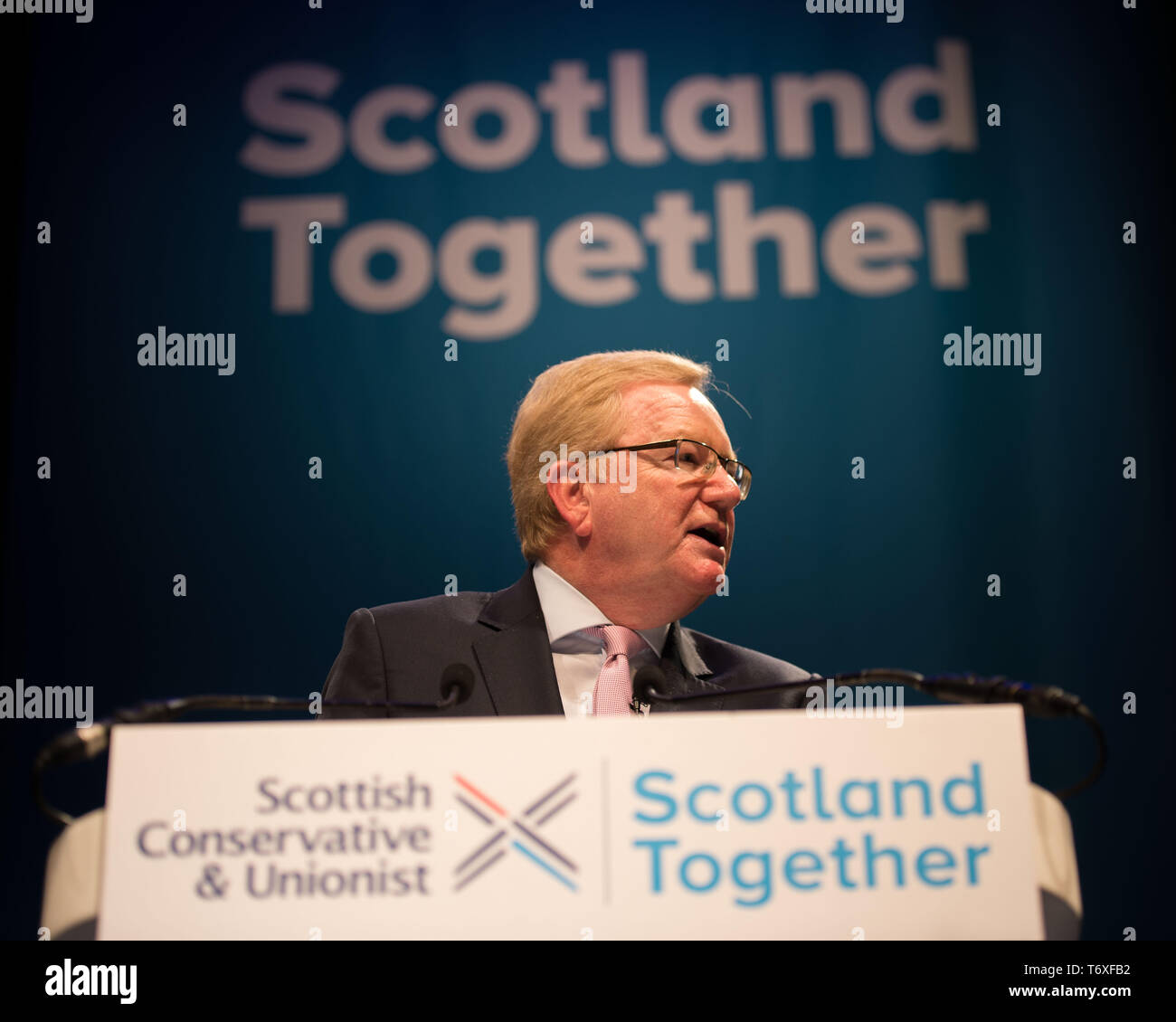 Aberdeen, UK. 3rd May, 2019. Jackson Carlaw, Deputy Leader of the Scottish Conservative & Unionist Party, delivers his keynote speech address to conference. Credit: Colin Fisher/Alamy Live News Stock Photo