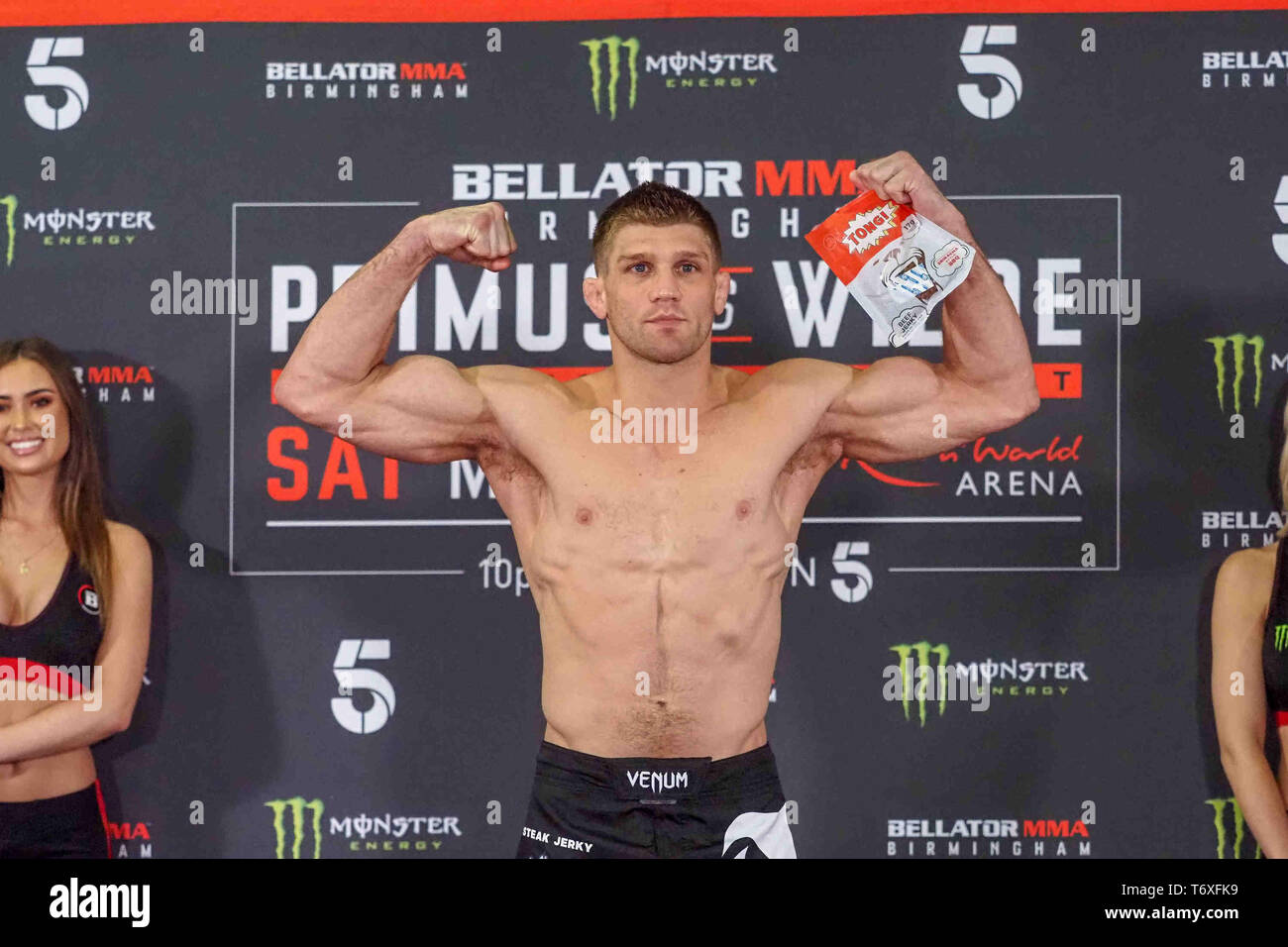 Birmingham, UK. 3rd May 2019. Brent Primus takes to the scales at Bellator Birmingham Ceremonial Weigh-Ins at Resort World Birmingham. May 3, 2019 Credit Dan-Cooke/Alamy Live News Stock Photo